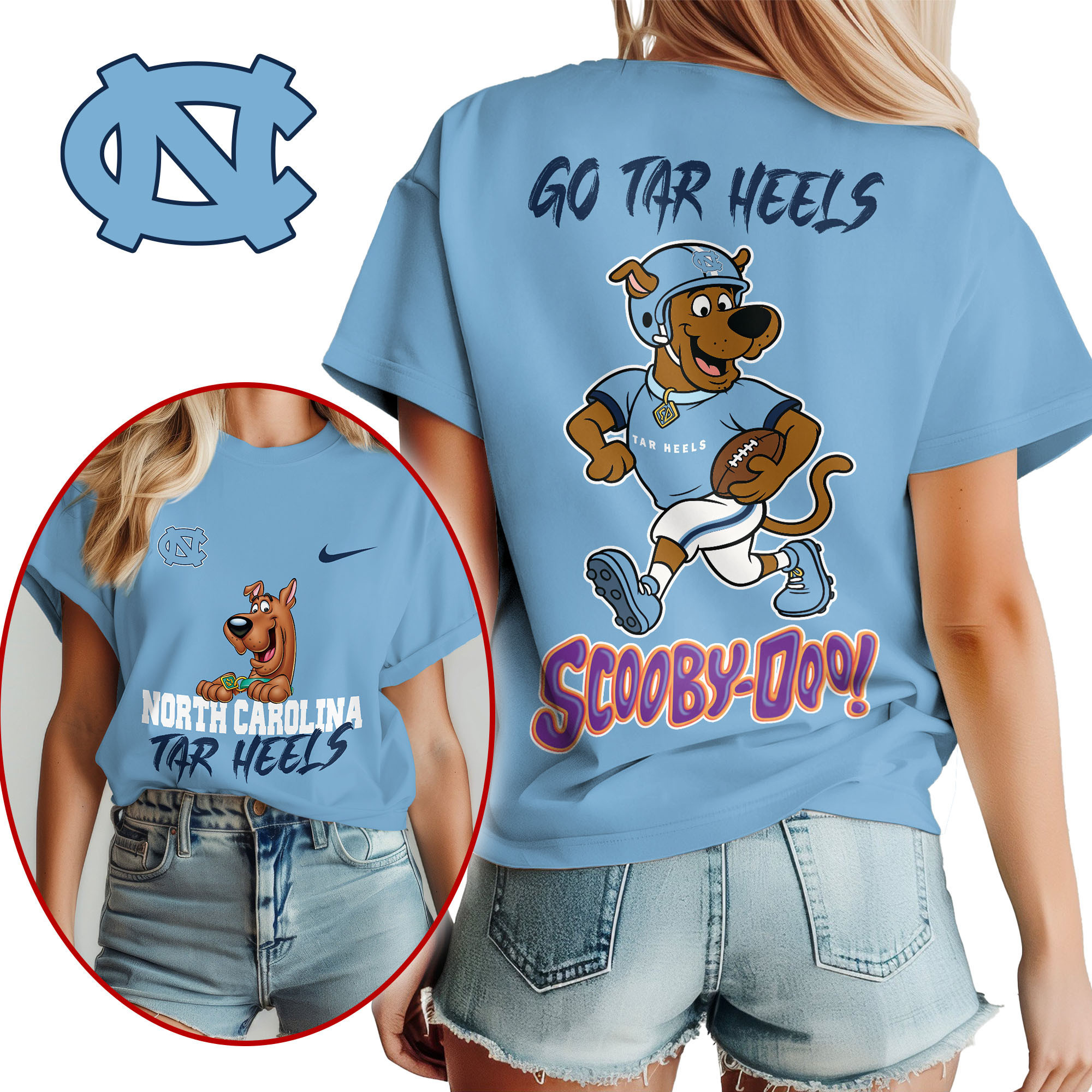 North Carolina Tar Heels | Premium NCAA Scooby-Doo Fan Women’s Shirt TTH210595 - Image 2