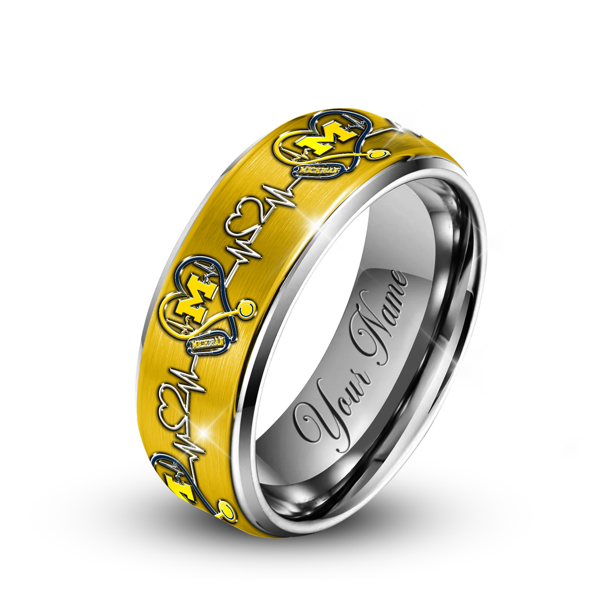 Michigan Wolverines | Premium Silver Tungsten Nurse Ring – Perfect Gift For Fan TTH2105114 - Image 2