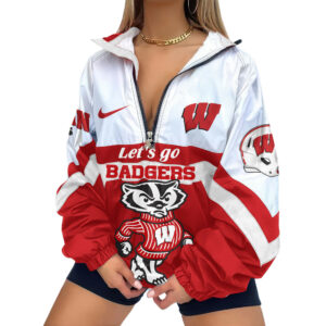 Wisconsin Badgers | Premium Women’s Printed V-Neck Zipper Sweatshirt Jackets TTH2105117