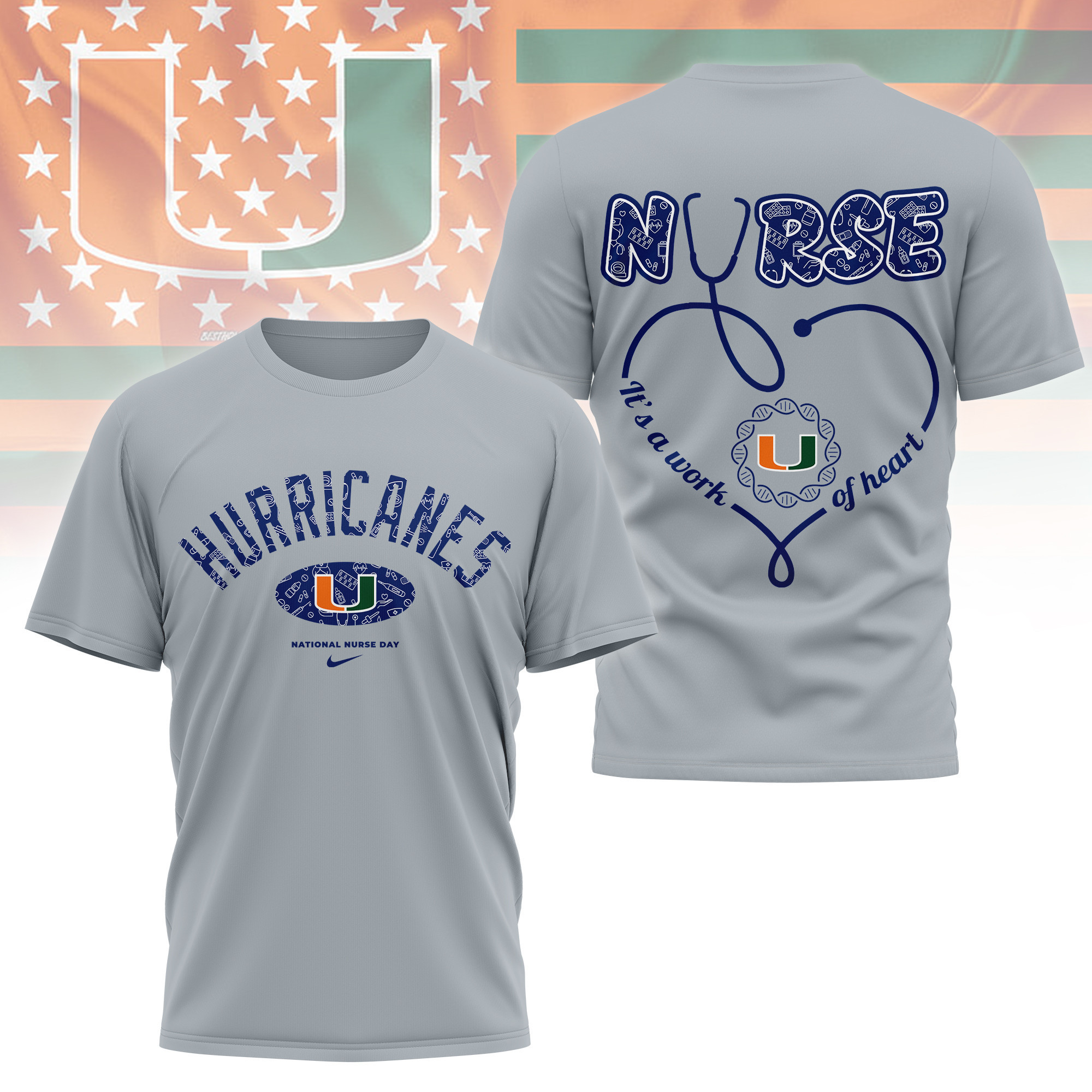 Miami Hurricanes | Premium Nurse Appreciation Day 3D Shirt TTH2105135 - Image 2