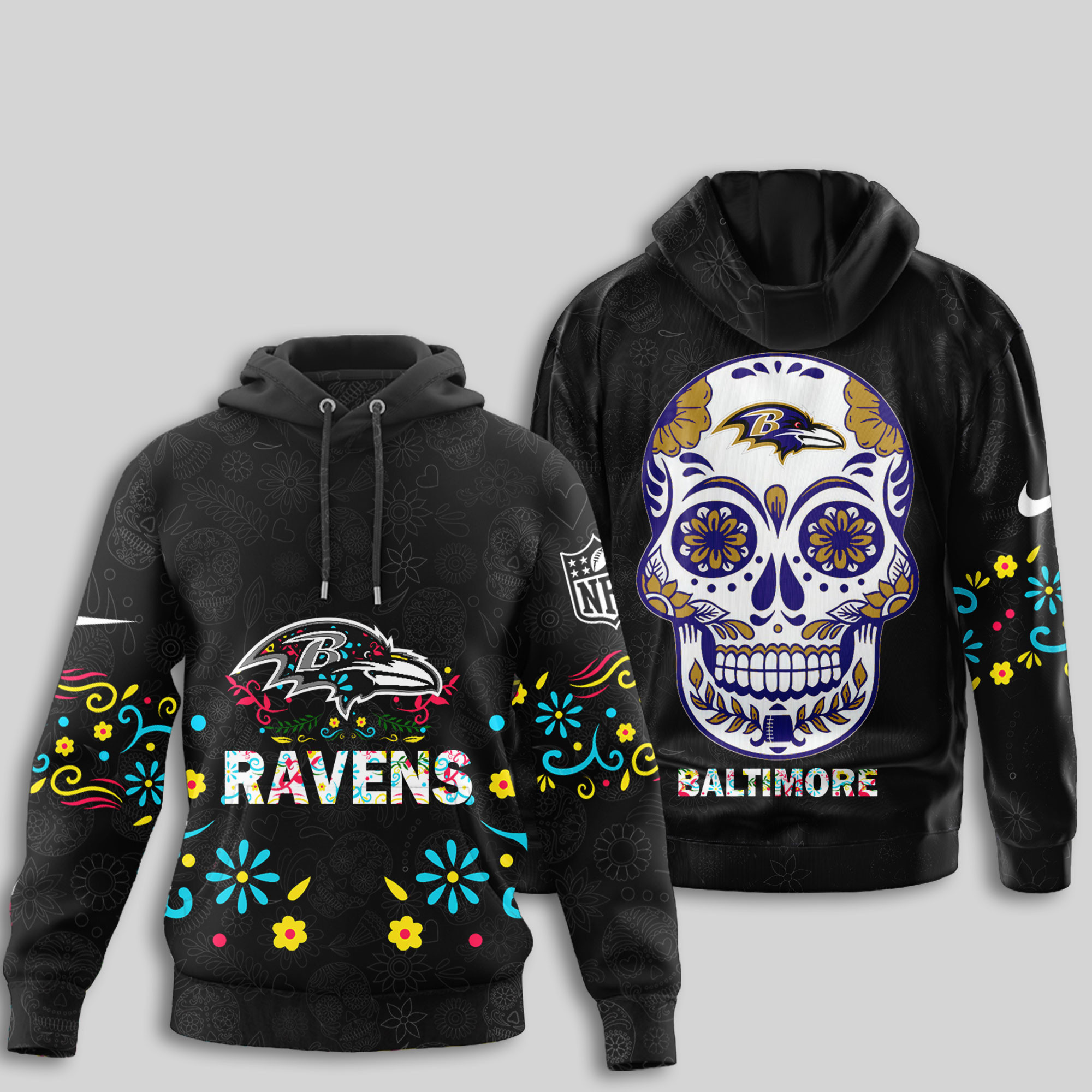 Baltimore Ravens | Premium NFL Dia de los Muertos Limited Editions Hoodie TTH210594 - Image 2