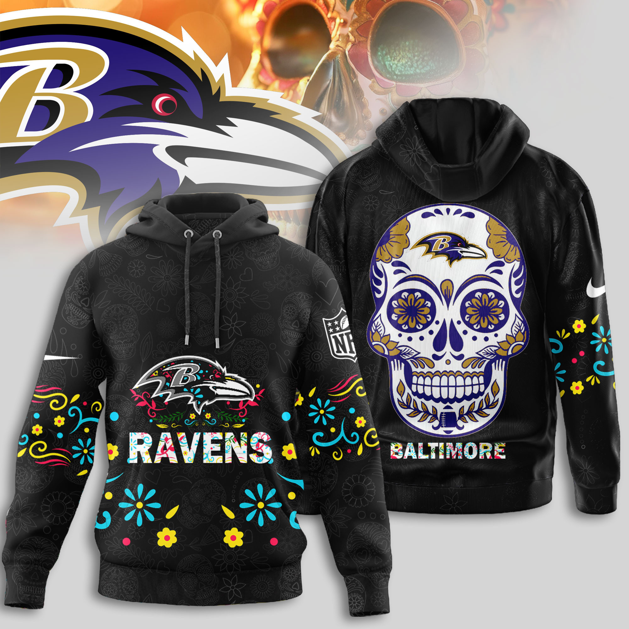 Baltimore Ravens | Premium NFL Dia de los Muertos Limited Editions Hoodie TTH210594