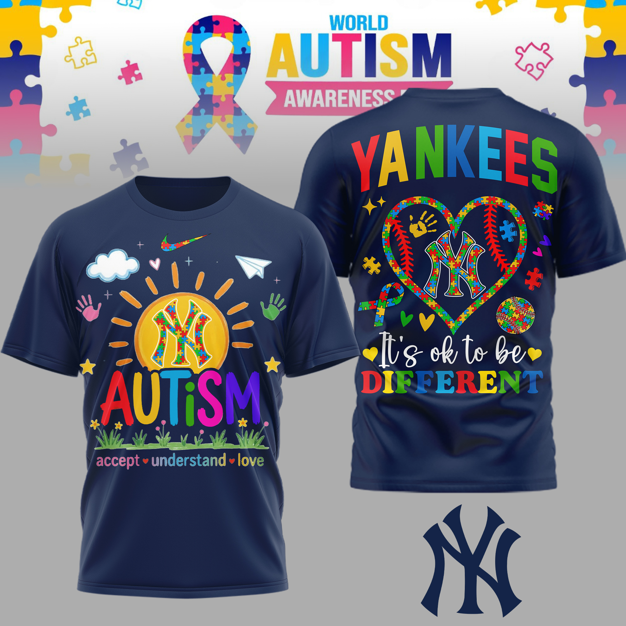 New York Yankees | Premium MLB Autism Acceptance 3D Shirt TTH2105151 - Image 2