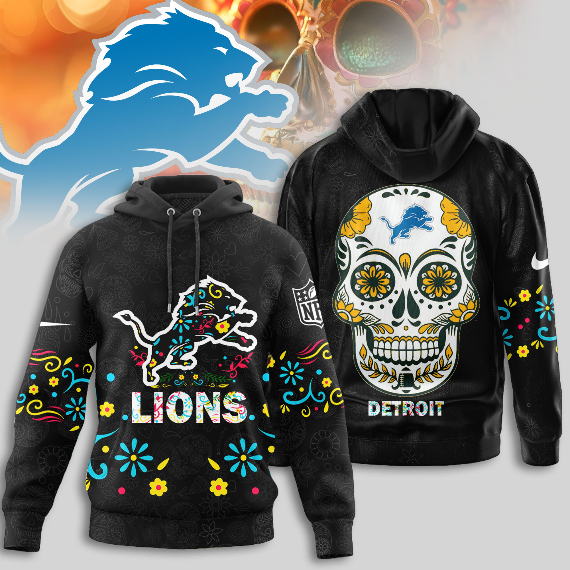 Detroit Lions | Premium NFL Dia de los Muertos Limited Editions Hoodie TTH210594