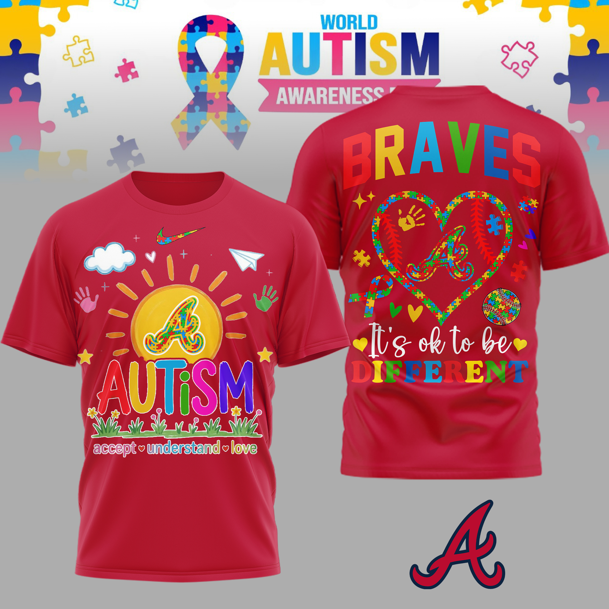 Atlanta Braves | Premium MLB Autism Acceptance 3D Shirt TTH2105151 - Image 2