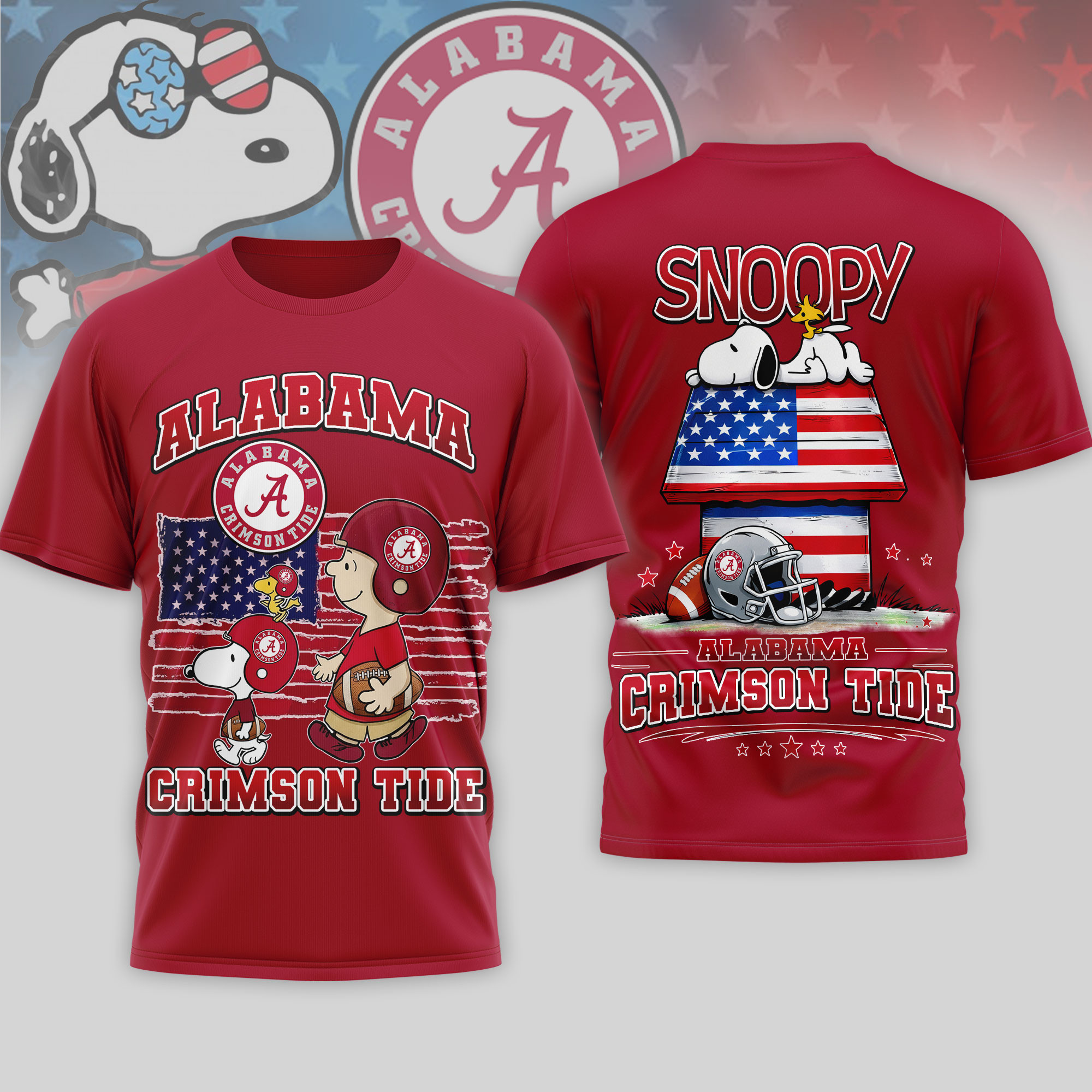Alabama Crimson Tide | Premium NCAA America 250 with Snoopy 3D Shirt TTH2105126 - Image 4