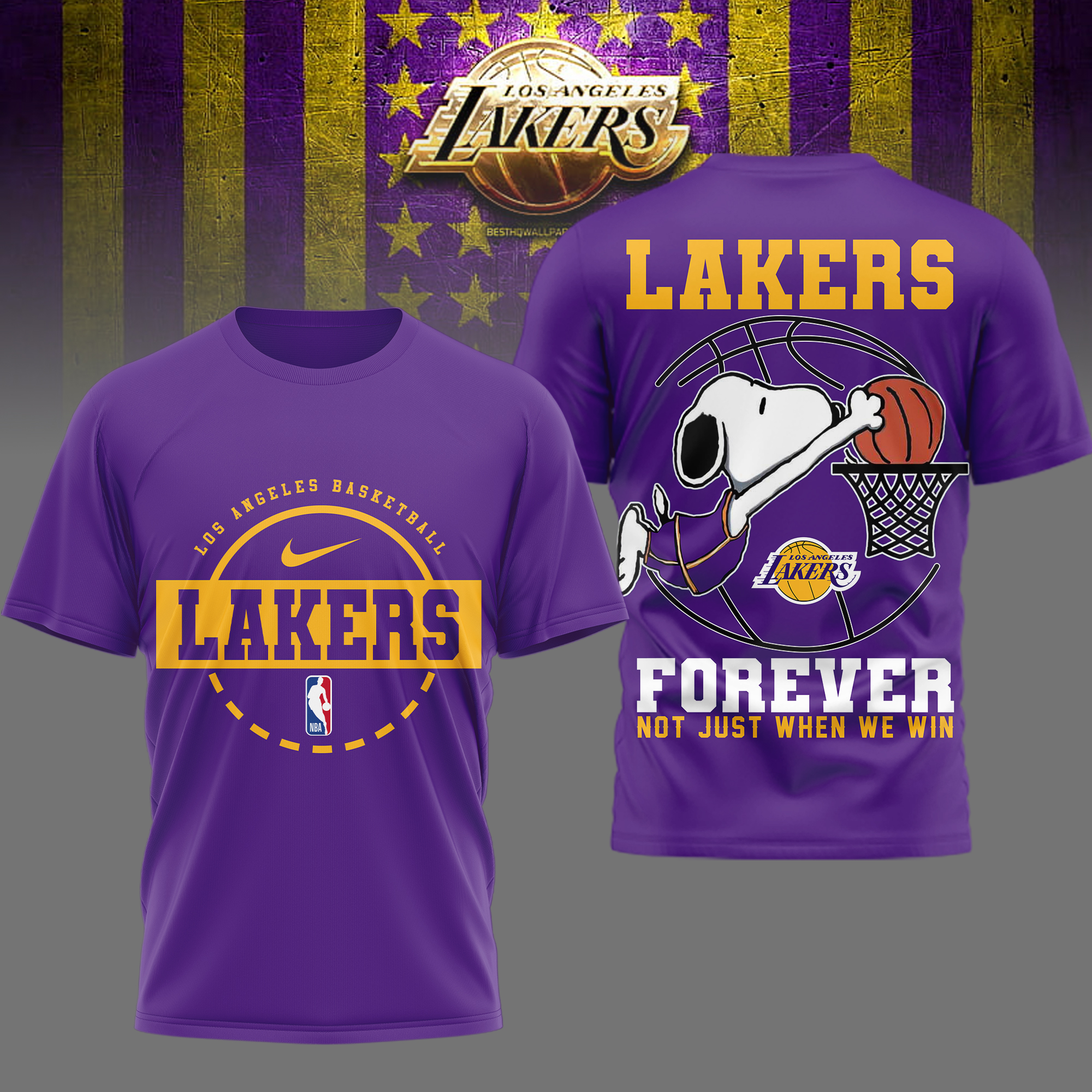 Los Angeles Lakers | Premium NBA Snoopy Forever Loyal 3D Shirt TTH2105113 - Image 2