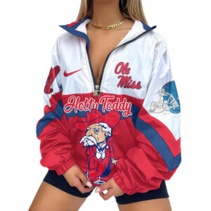 Ole Miss Rebels | Premium Women’s Printed V-Neck Zipper Sweatshirt Jackets TTH2105117