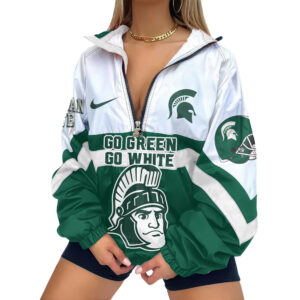 Michigan State Spartans | Premium Women’s Printed V-Neck Zipper Sweatshirt Jackets TTH2105117