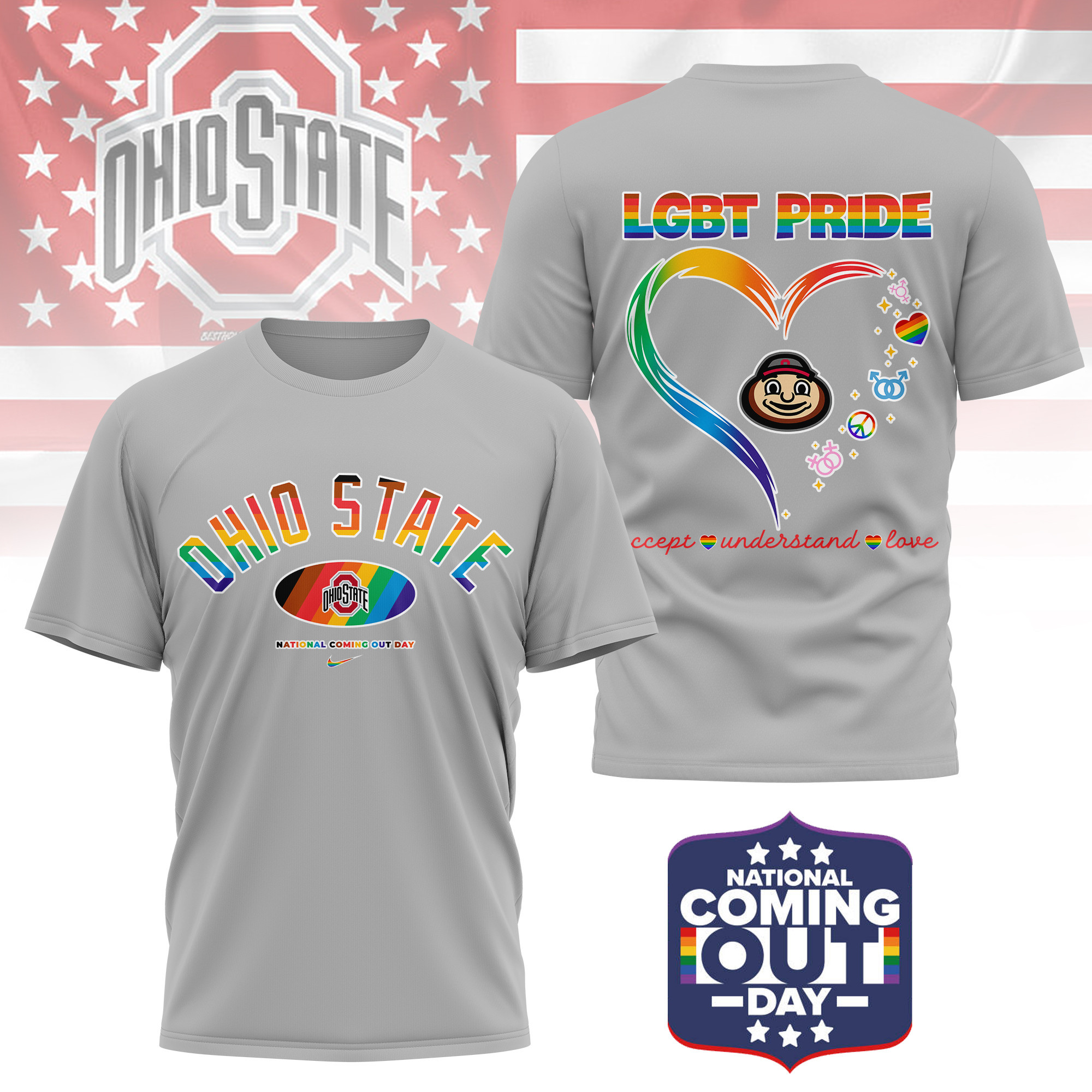 Ohio State Buckeyes | Premium NCAA National Coming Out Day 3D Shirt TTH210592 - Image 2