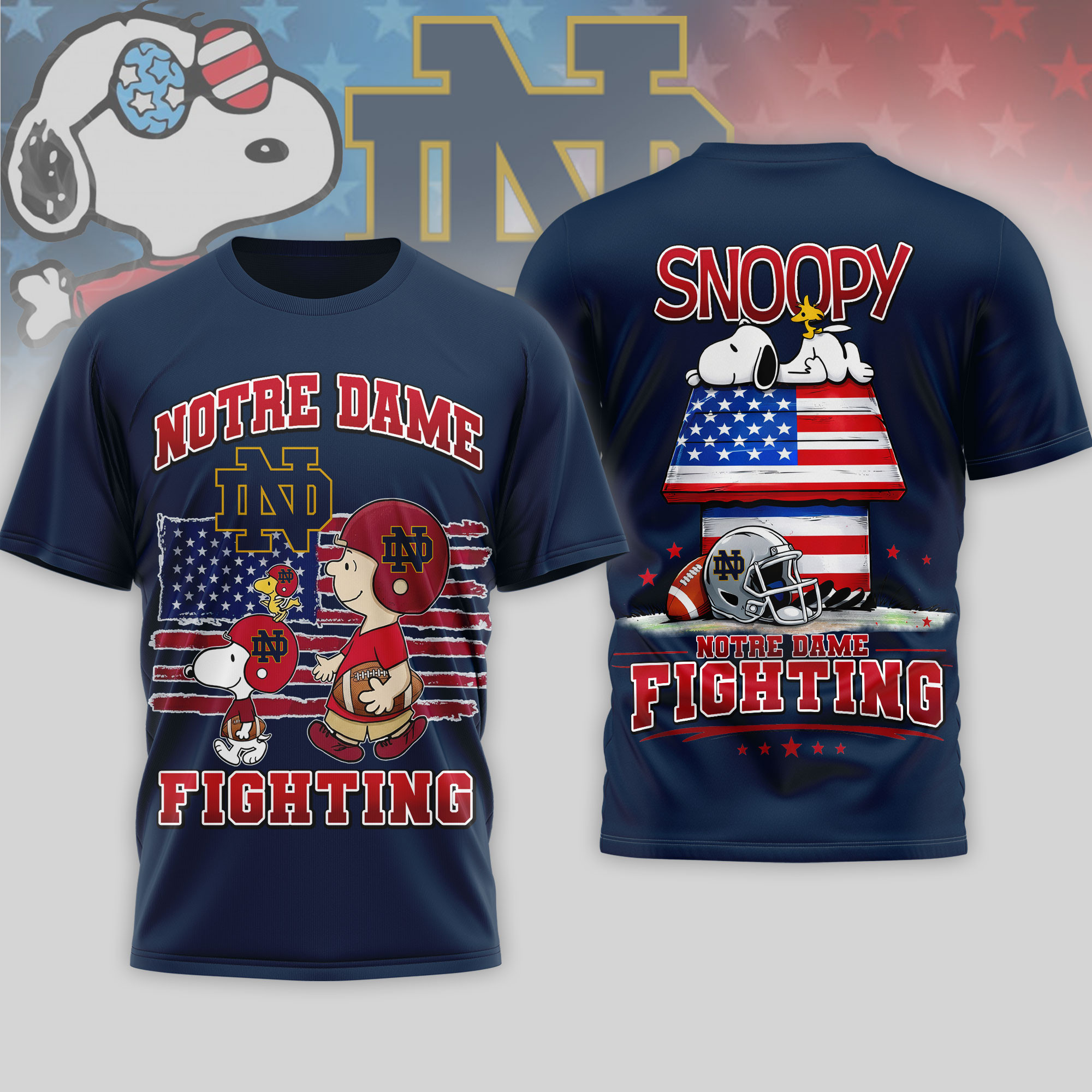Notre Dame Fighting Irish | Premium NCAA America 250 with Snoopy 3D Shirt TTH2105126 - Image 4