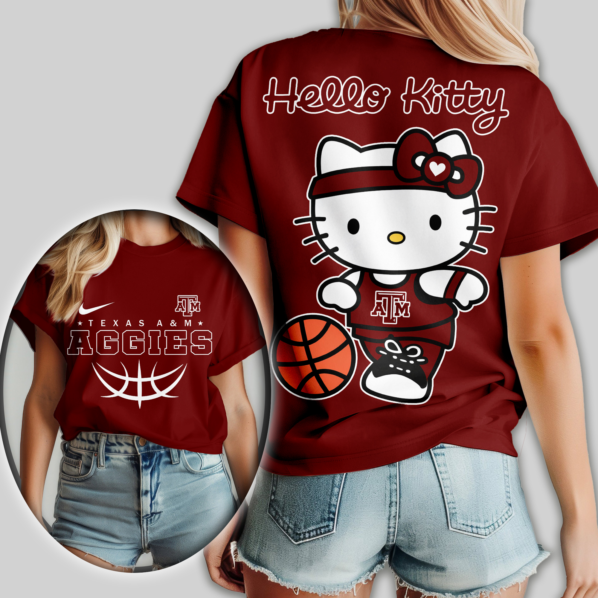 Texas A&M Aggies | Premium NCAA Hello Kitty Basketball Women Shirt TTH2105119 - Image 2