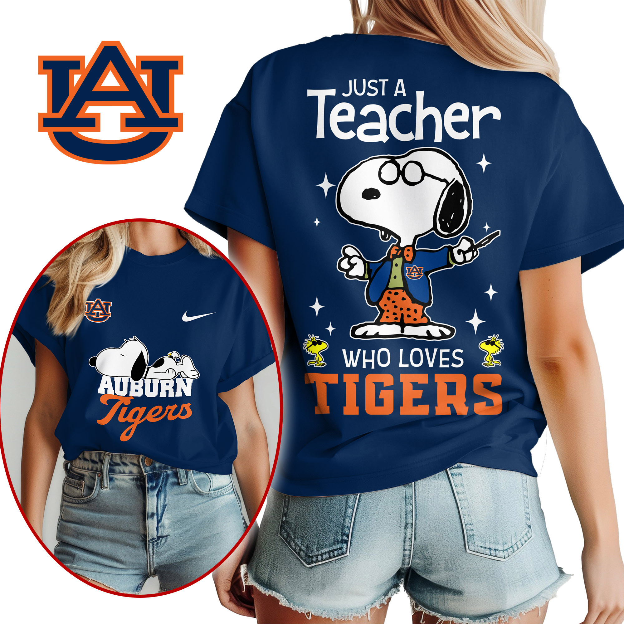 Auburn Tigers | Premium NCAA Snoopy Teacher Appreciation Women Shirt TTH2105172 - Image 2