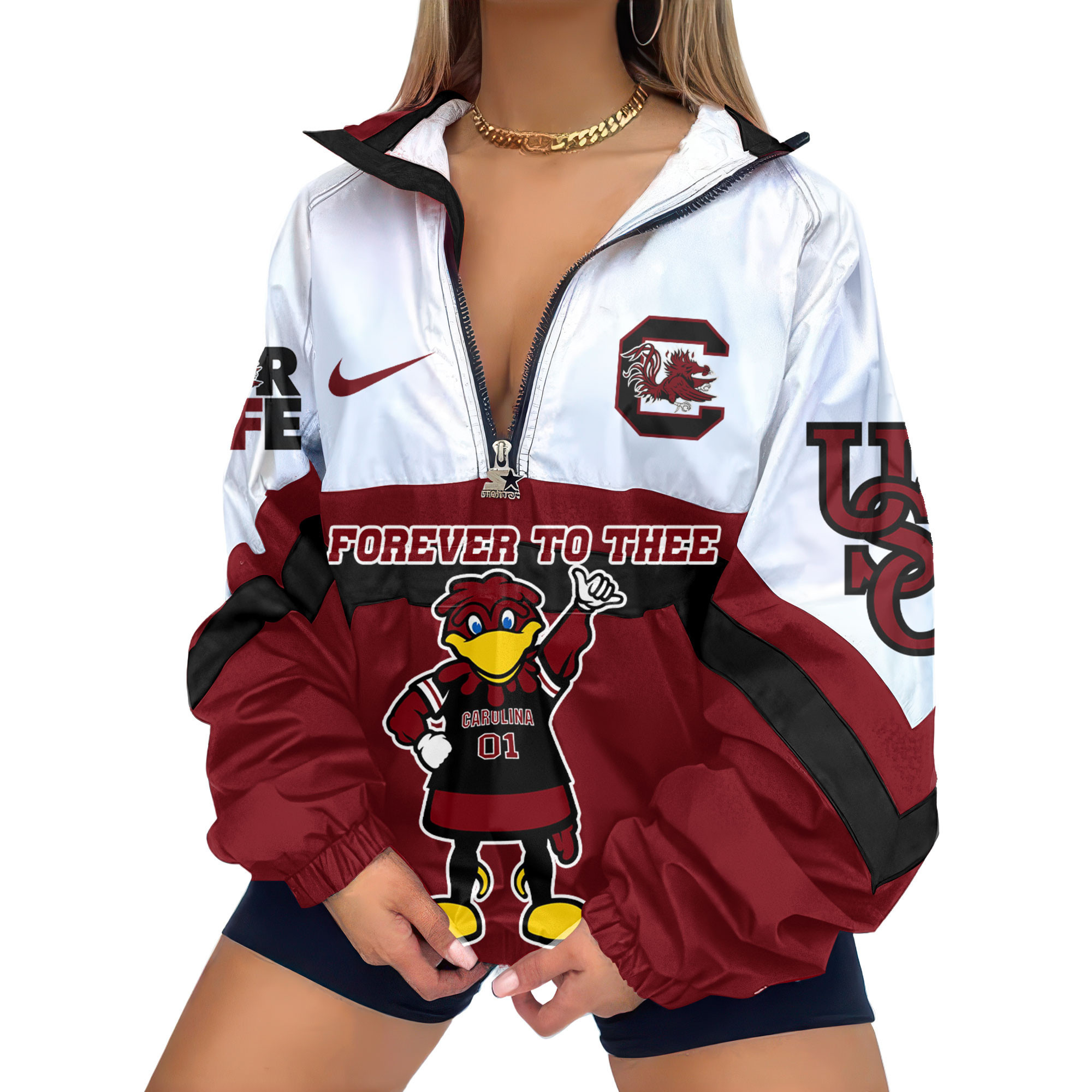 South Carolina Gamecocks | Premium Women’s Printed V-Neck Zipper Sweatshirt Jackets TTH2105117