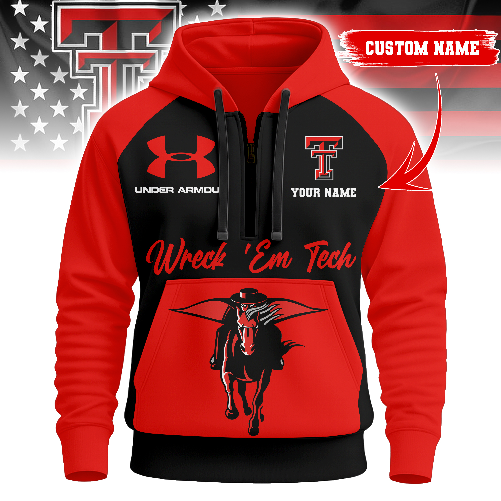 Texas Tech Red Raiders | Premium NCAA Under Armour Halfzip Hoodie TTH2105109 - Image 2