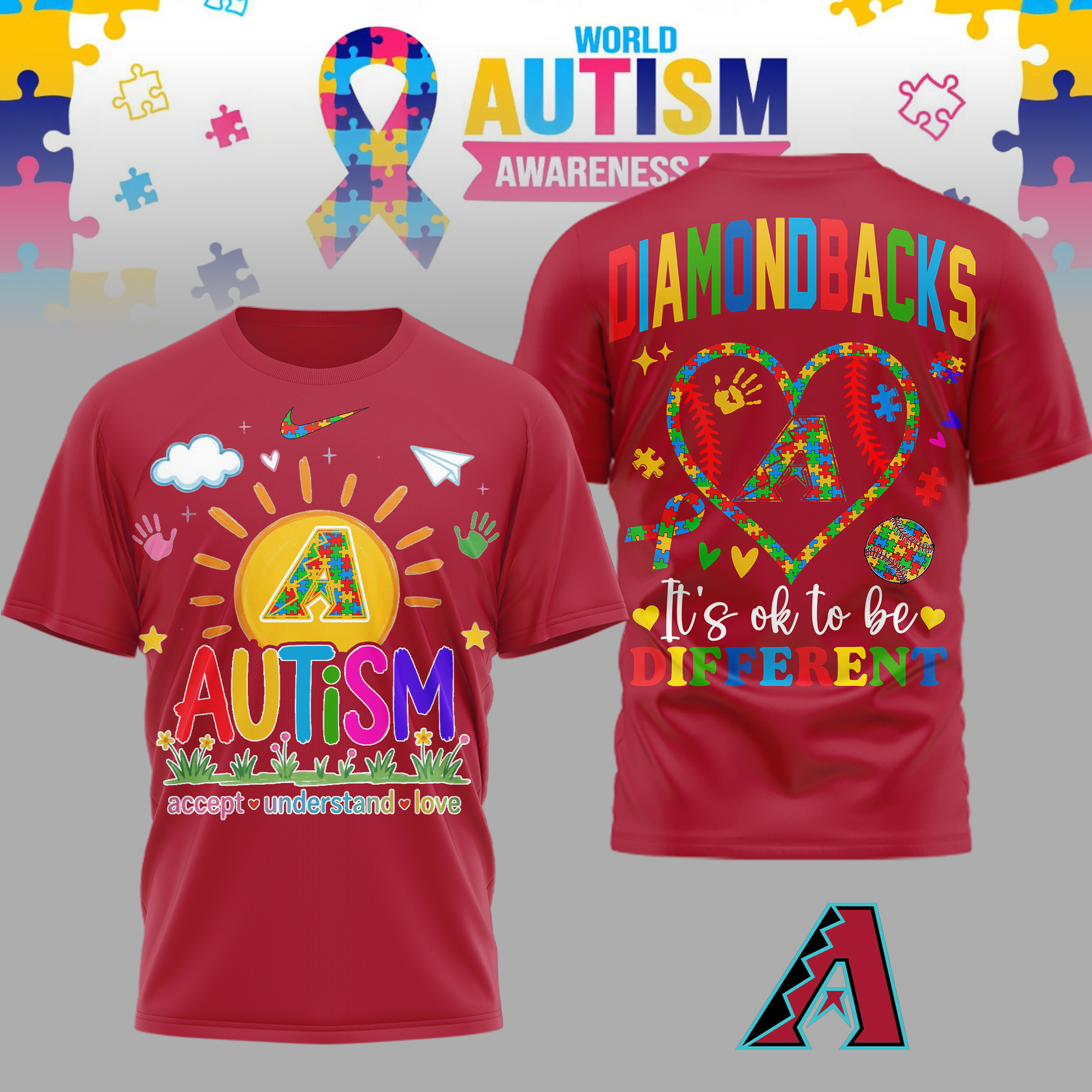 Arizona Diamondbacks | Premium MLB Autism Acceptance 3D Shirt TTH2105151 - Image 2