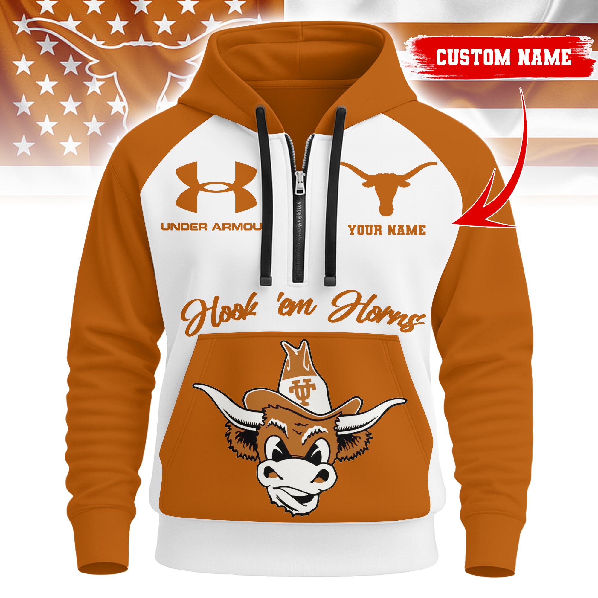 Texas Longhorns | Premium NCAA Under Armour Halfzip Hoodie TTH2105109 - Image 2