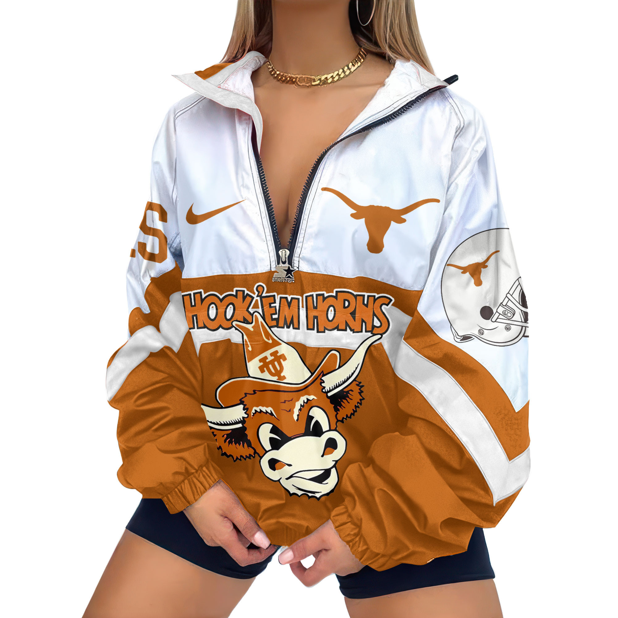 Texas Longhorns | Premium Women’s Printed V-Neck Zipper Sweatshirt Jackets TTH2105117