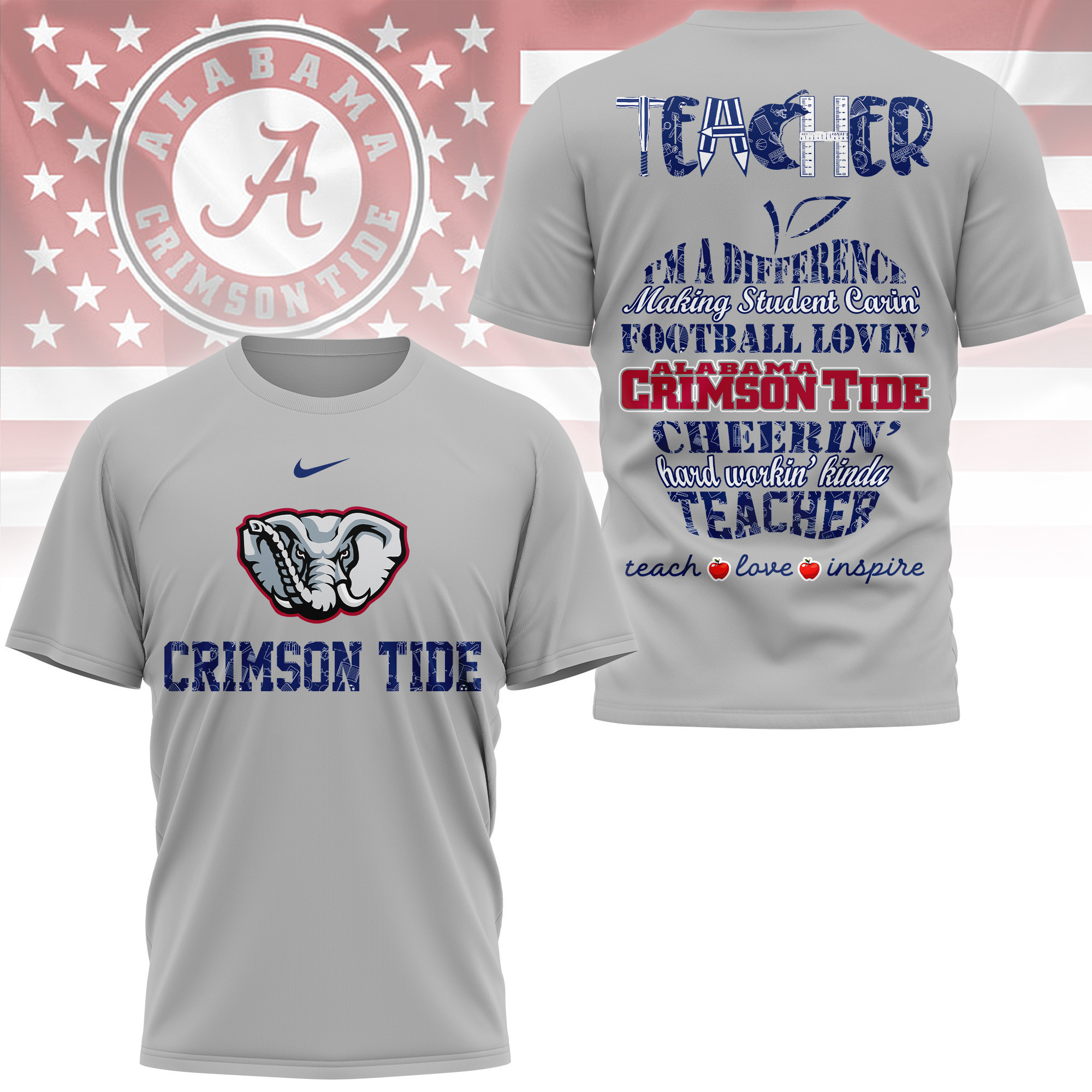 Alabama Crimson Tide | Premium Teacher Pride 3D Shirt TTH2105261 - Image 3