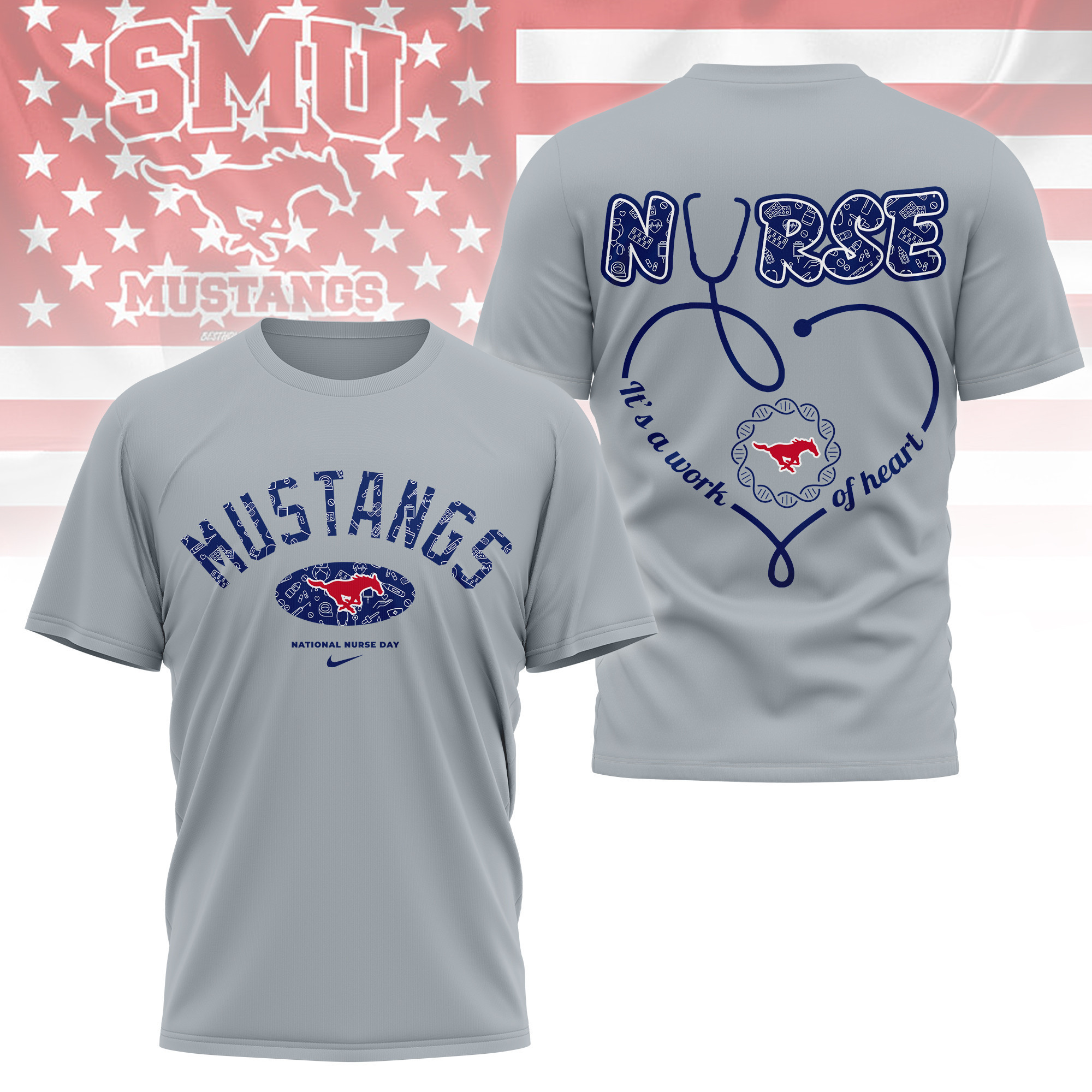 SMU Mustangs | Premium Nurse Appreciation Day 3D Shirt TTH2105135 - Image 2