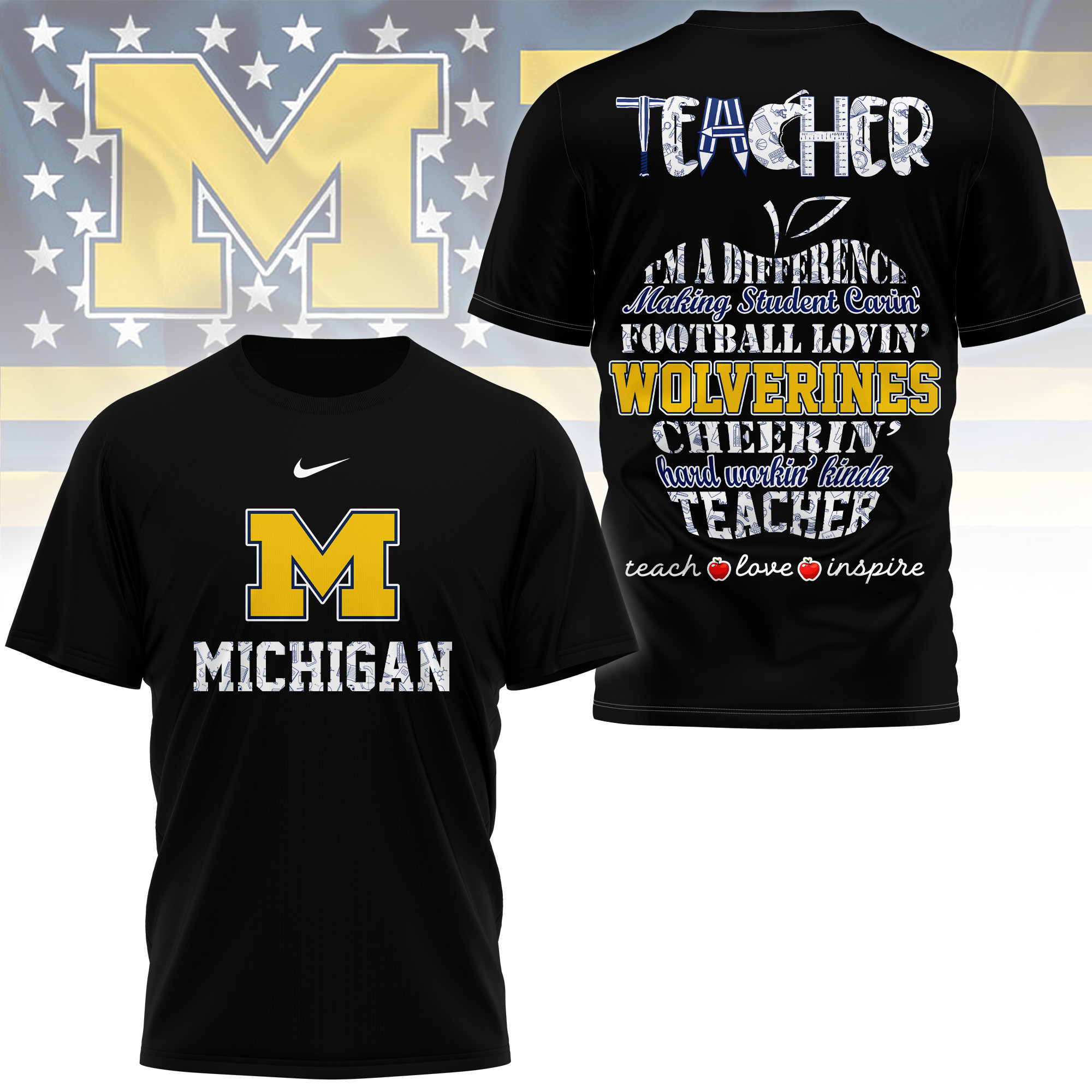 Michigan Wolverines | Premium Teacher Pride 3D Shirt TTH210586 - Image 2