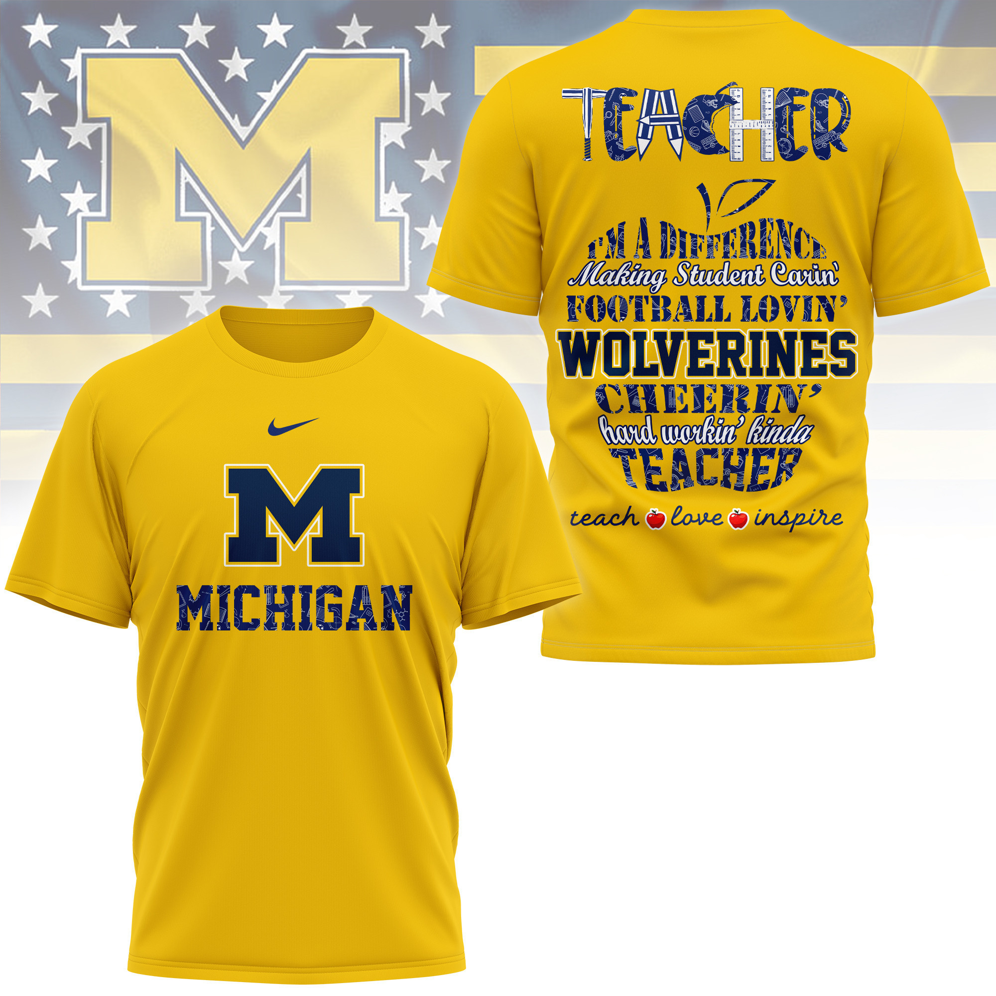 Michigan Wolverines | Premium Teacher Pride 3D Shirt TTH210586 - Image 4