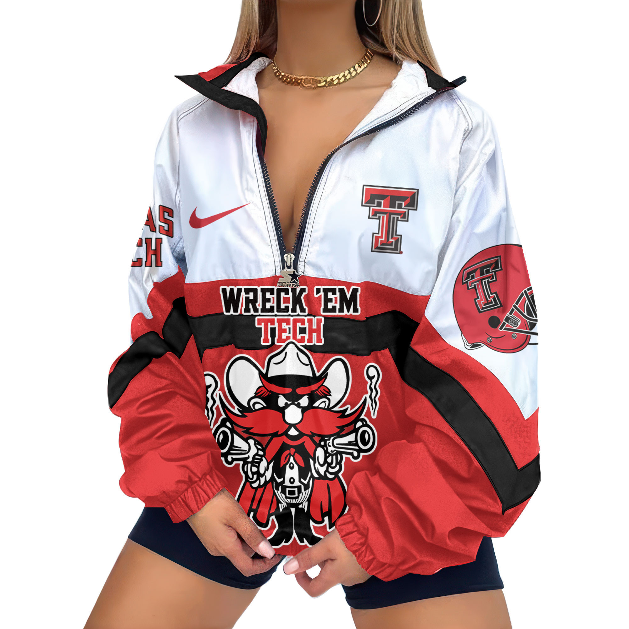 Texas Tech Red Raiders | Premium Women’s Printed V-Neck Zipper Sweatshirt Jackets TTH2105117