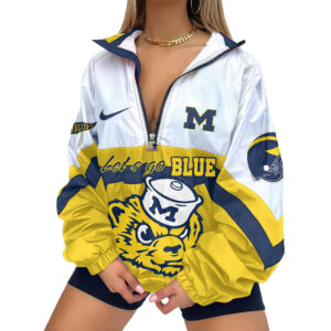 Michigan Wolverines | Premium Women’s Printed V-Neck Zipper Sweatshirt Jackets TTH2105117