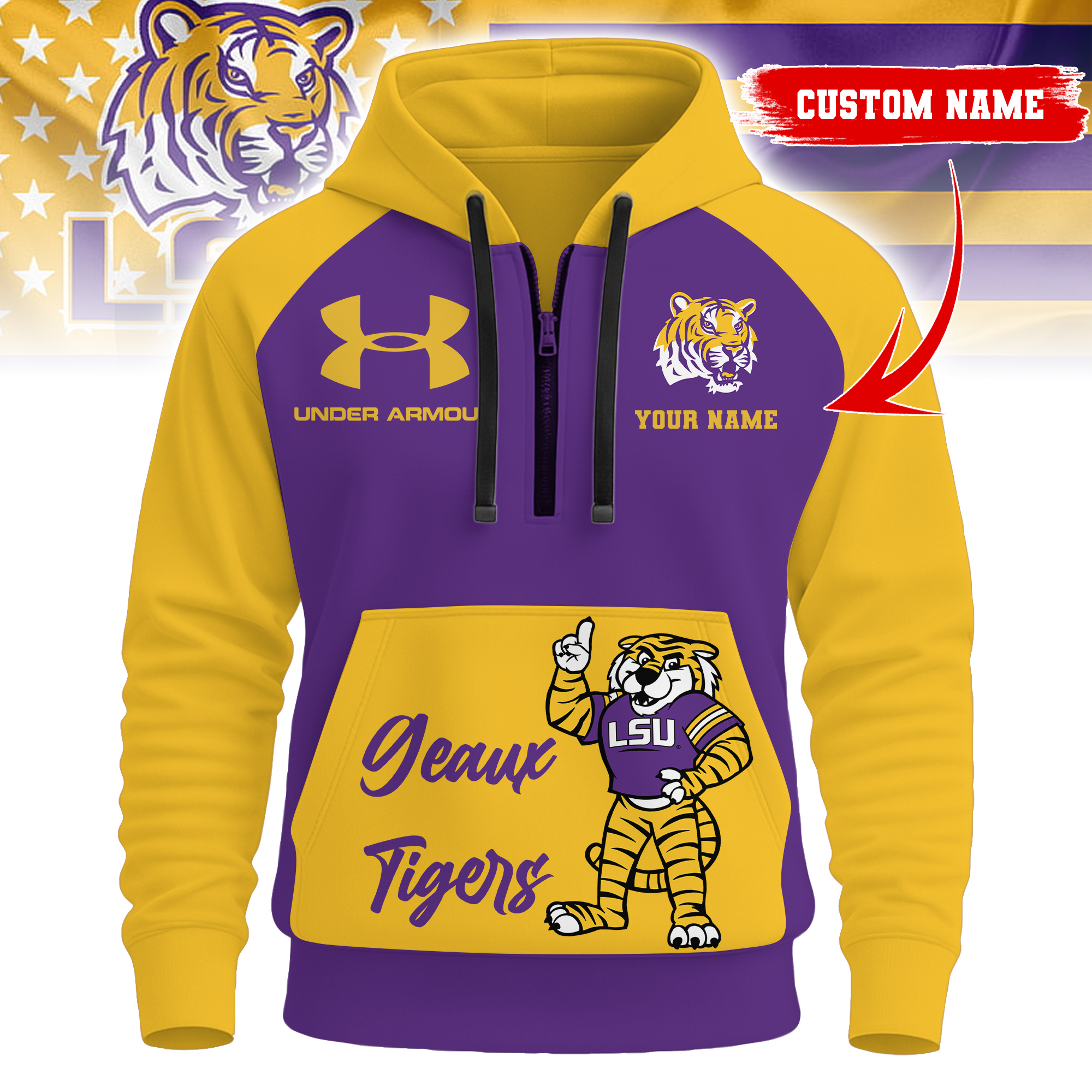 LSU Tigers | Premium NCAA Under Armour Halfzip Hoodie TTH2105109 - Image 2