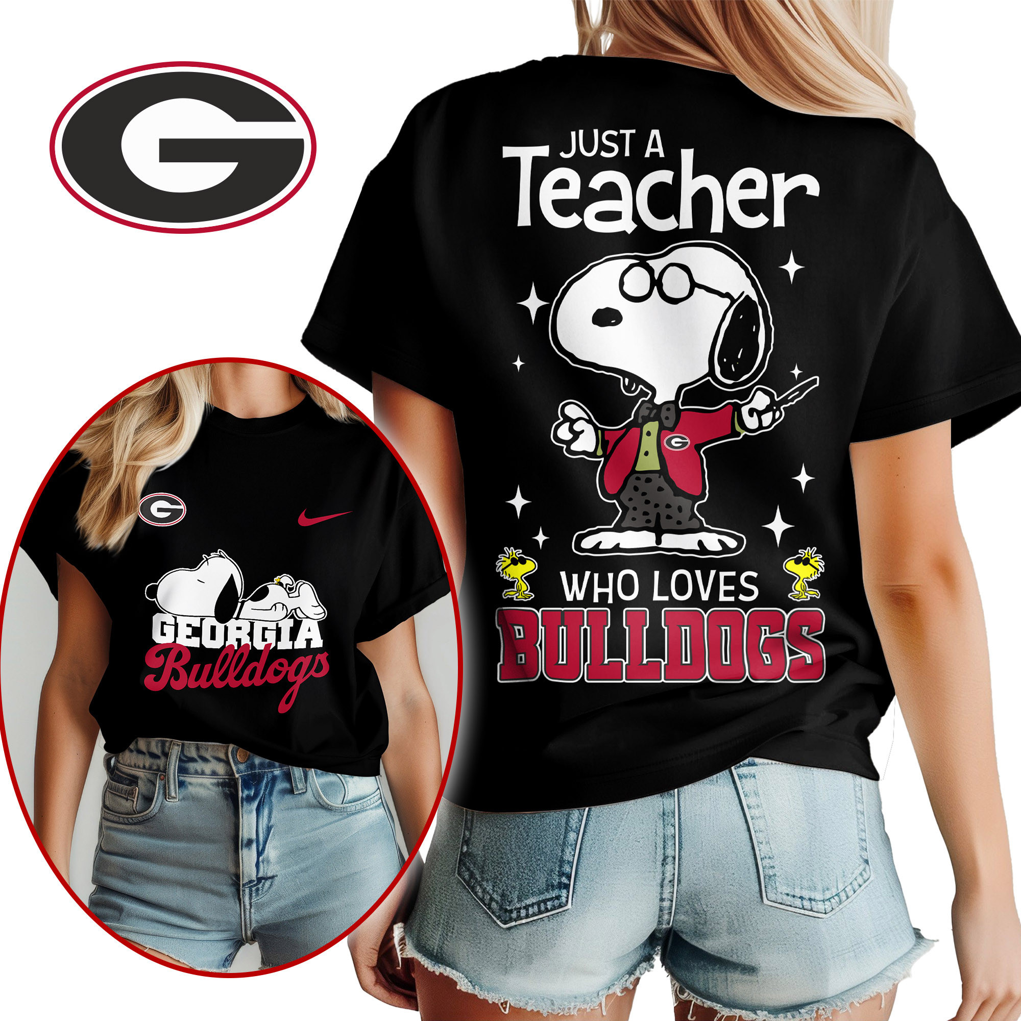 Georgia Bulldogs | Premium NCAA Snoopy Teacher Appreciation Women Shirt TTH2105172