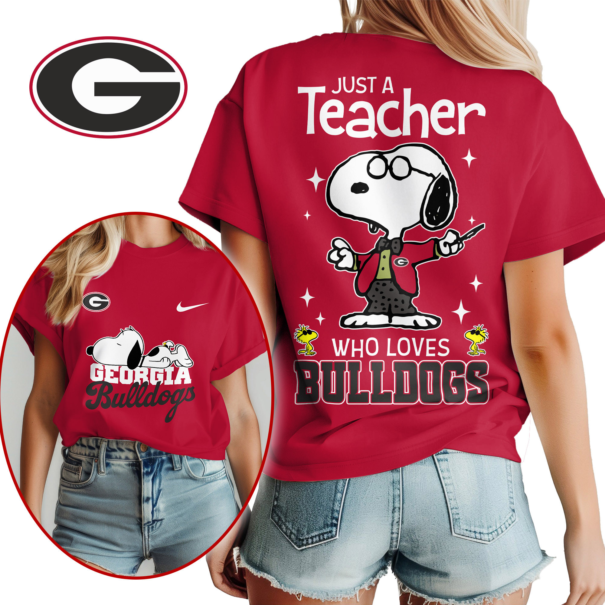Georgia Bulldogs | Premium NCAA Snoopy Teacher Appreciation Women Shirt TTH2105172 - Image 2