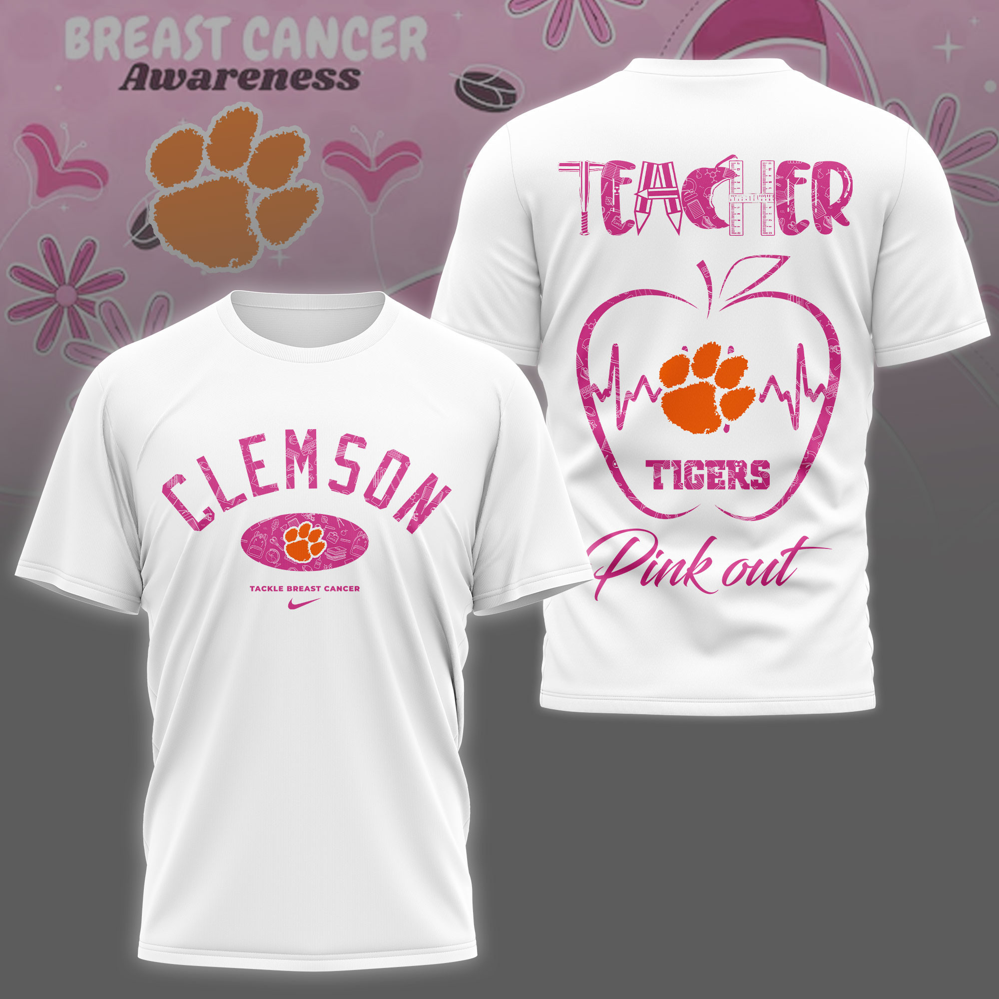 Clemson Tigers | Premium NCAA Teacher Tackle Breast Cancer Shirt TTH2105163