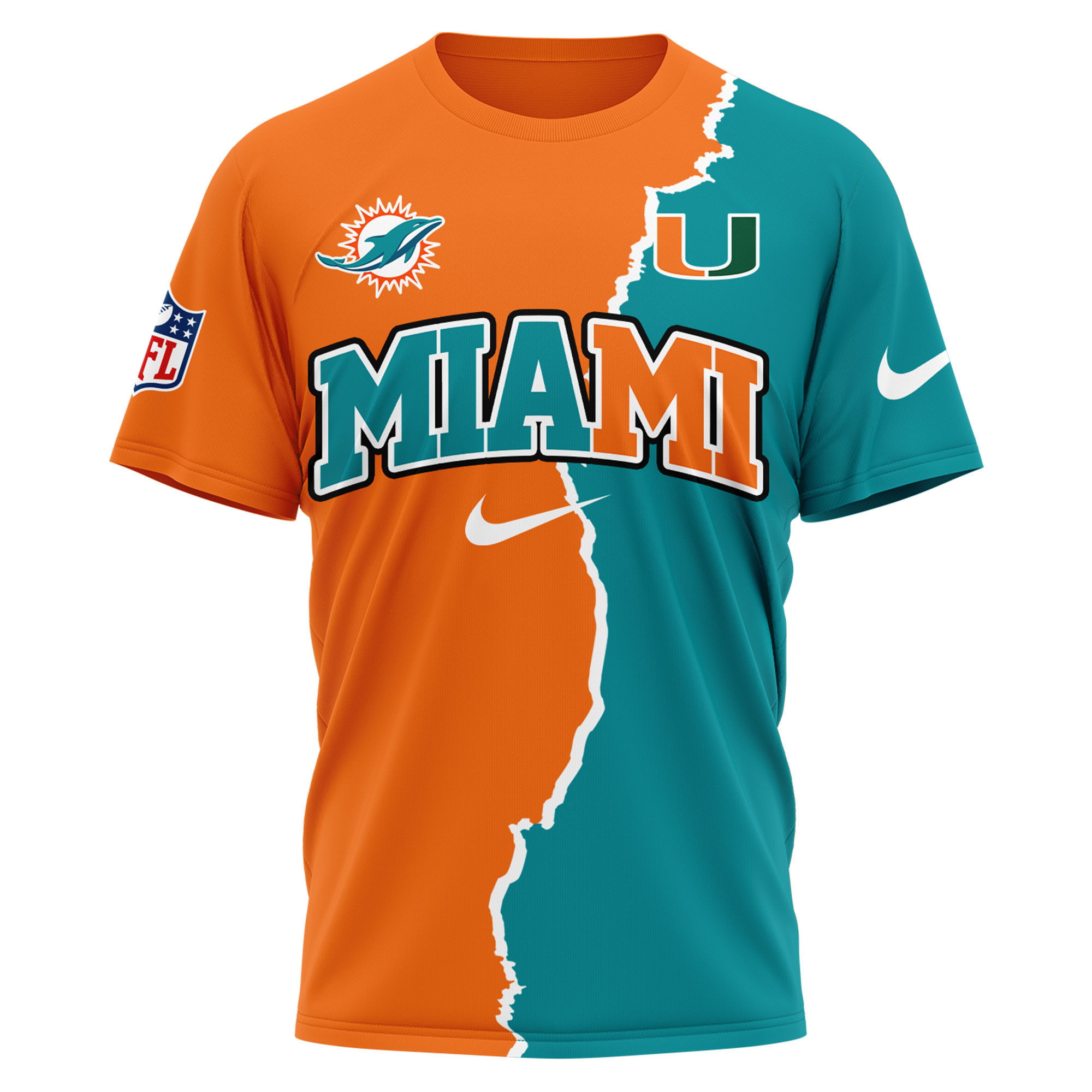 Miami Dolphins x Miami Hurricanes | Premium NFL Team x NCAA Team Fusion 3D Shirt TTH2105192