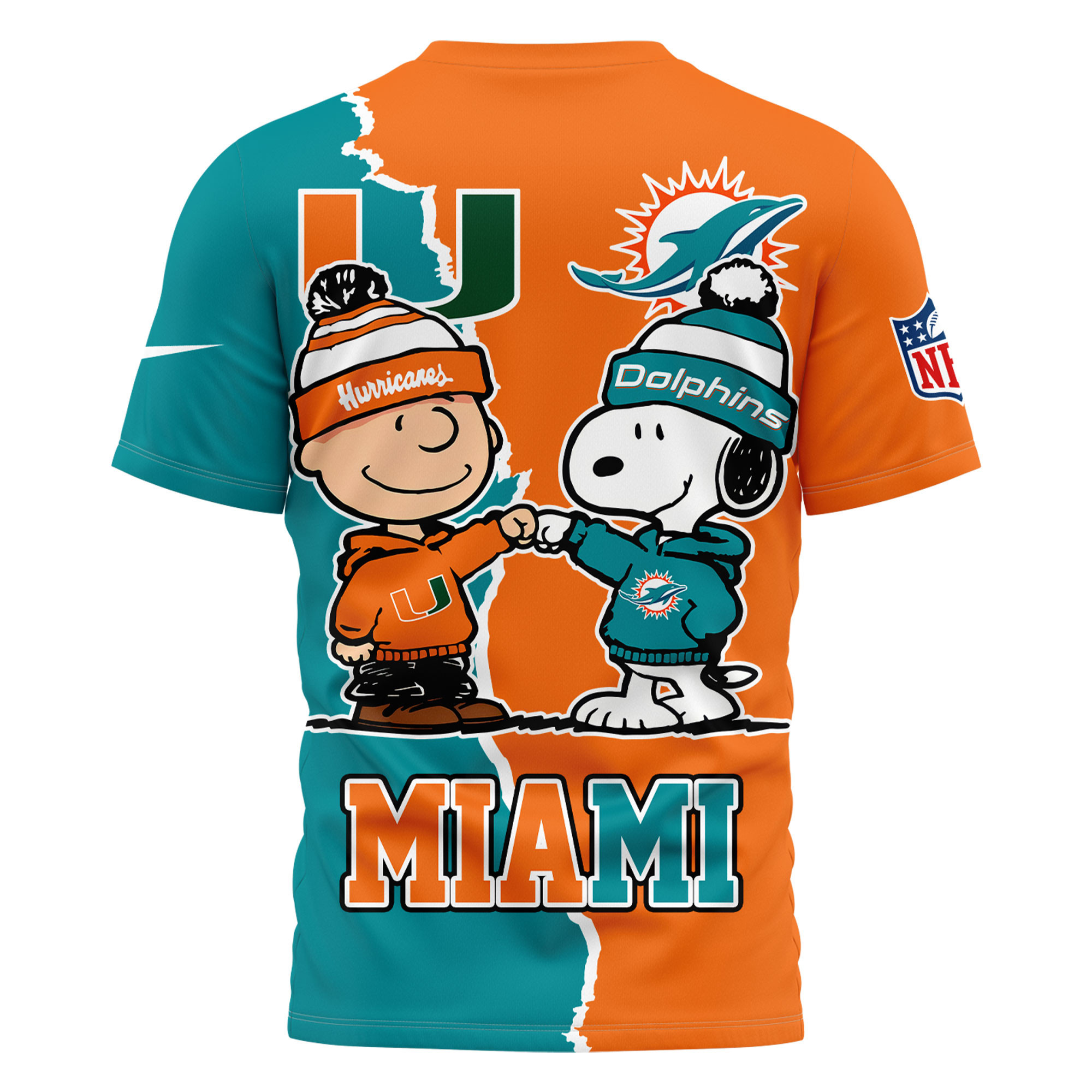 Miami Dolphins x Miami Hurricanes | Premium NFL Team x NCAA Team Fusion 3D Shirt TTH2105192 - Image 2