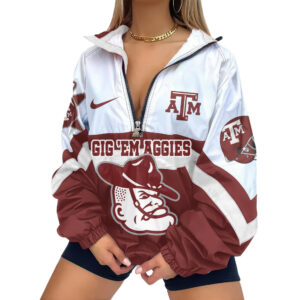 Texas A&M Aggies | Premium Women’s Printed V-Neck Zipper Sweatshirt Jackets TTH2105117