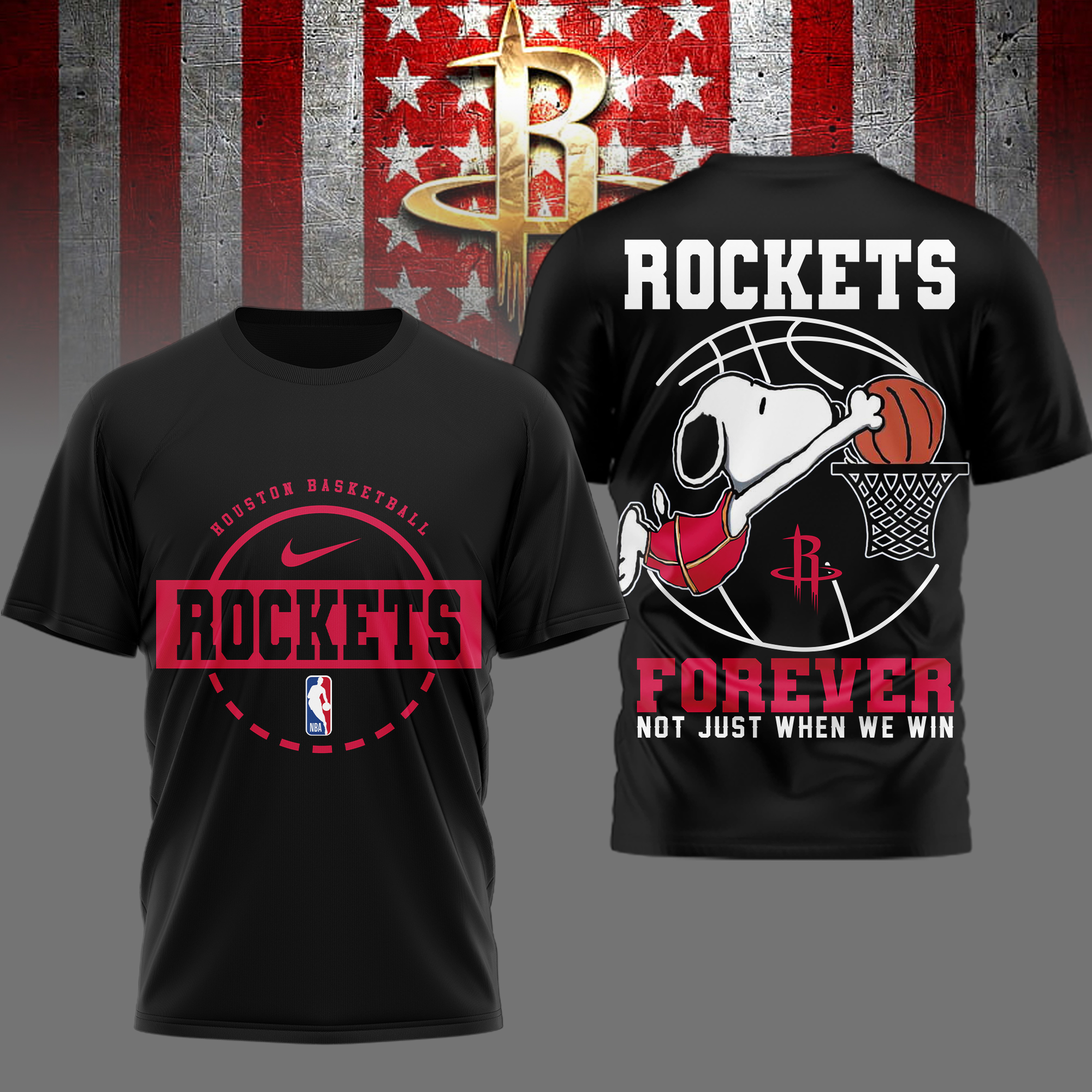 Houston Rockets | Premium NBA Snoopy Forever Loyal 3D Shirt TTH2105113