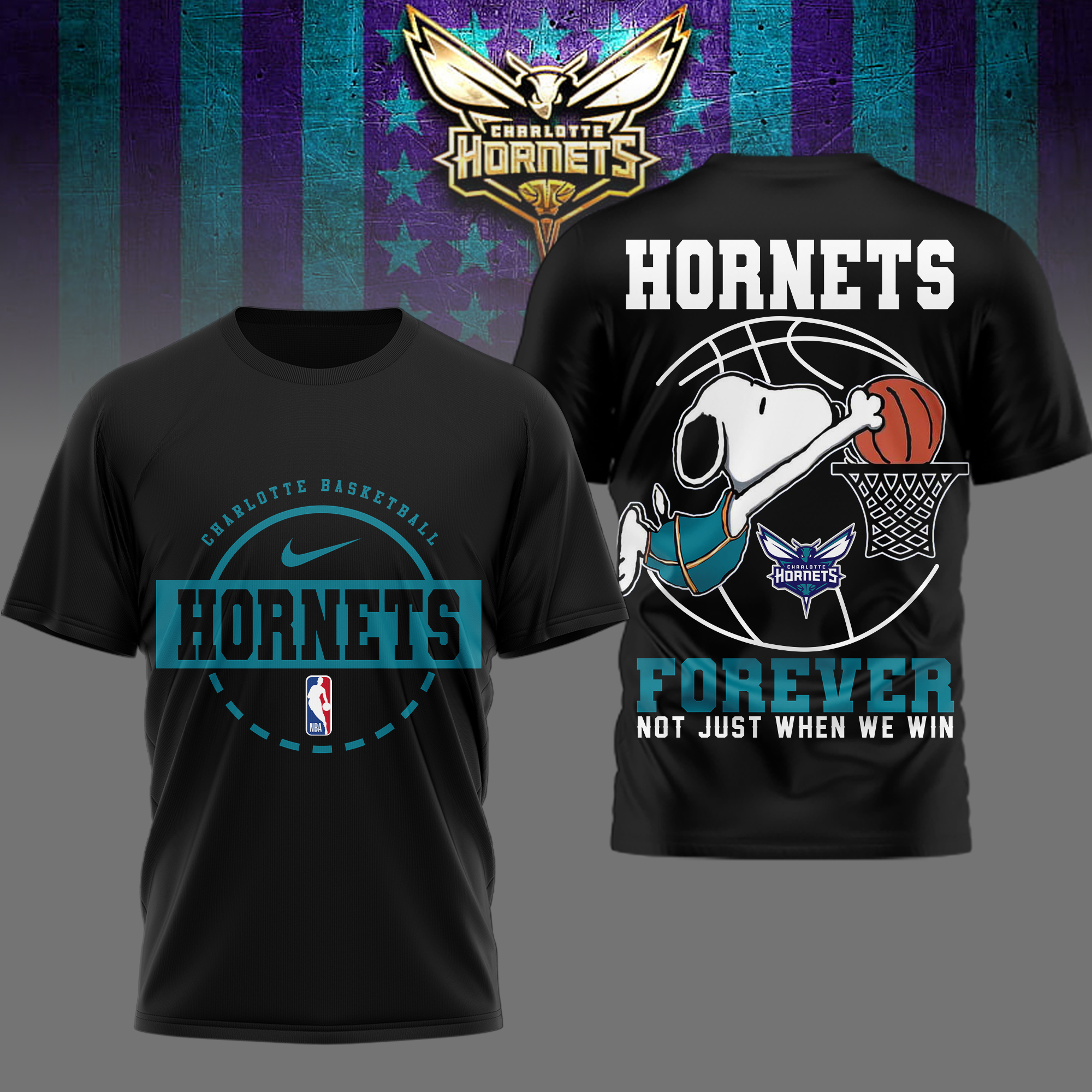 Charlotte Hornets | Premium NBA Snoopy Forever Loyal 3D Shirt TTH2105113