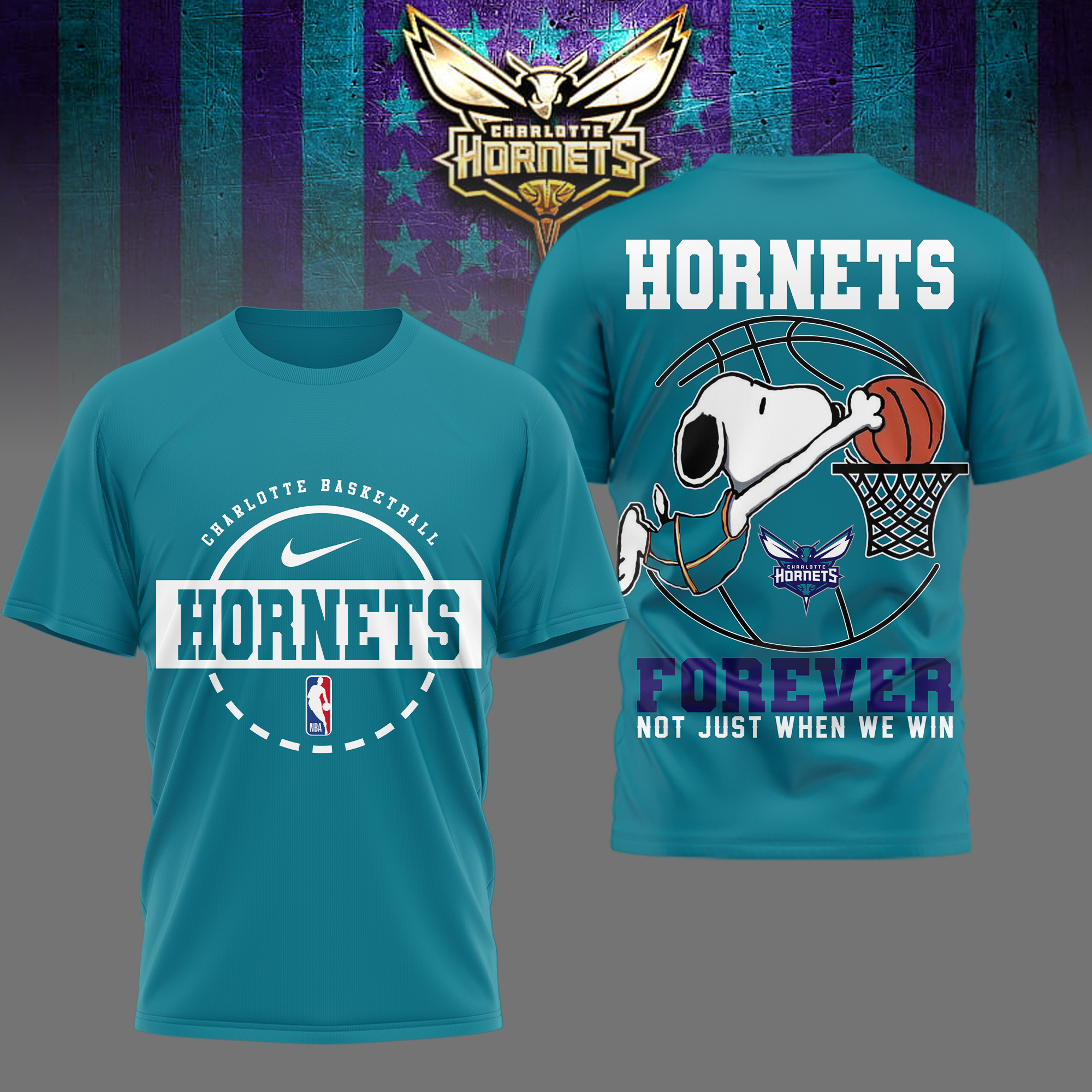 Charlotte Hornets | Premium NBA Snoopy Forever Loyal 3D Shirt TTH2105113 - Image 2