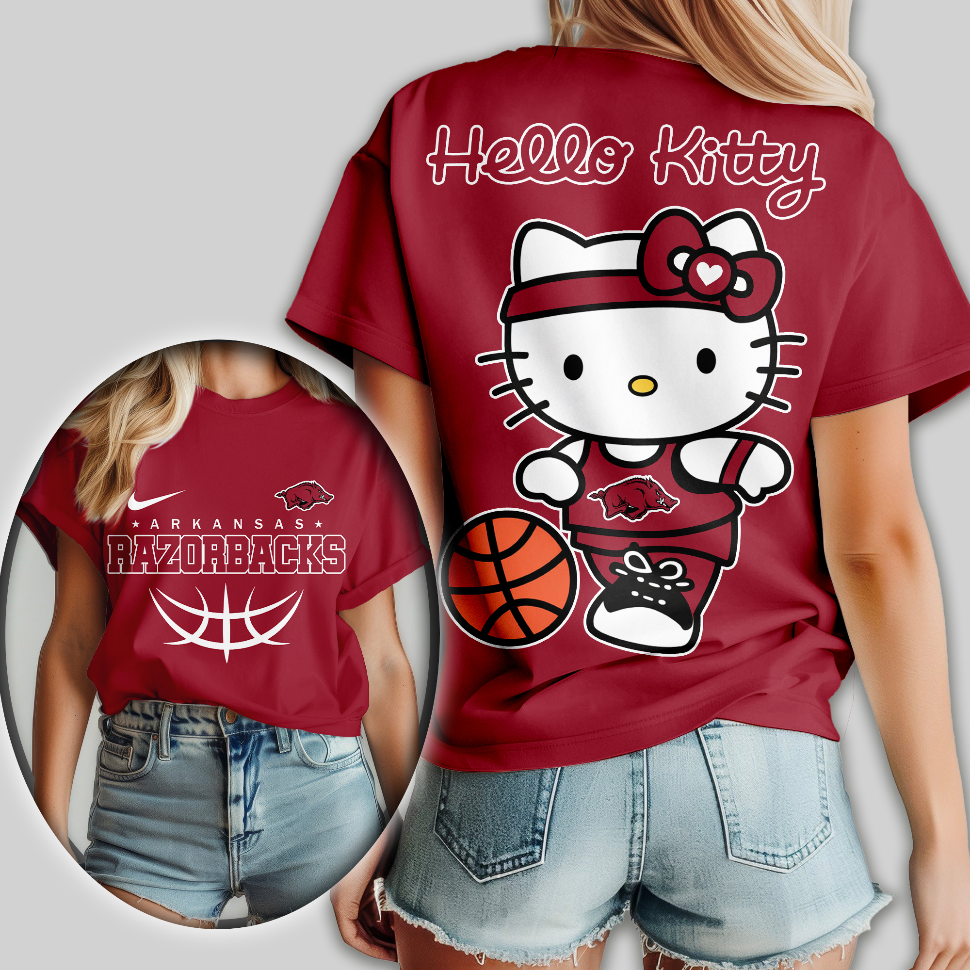 Arkansas Razorbacks | Premium NCAA Hello Kitty Basketball Women Shirt TTH2105119 - Image 2