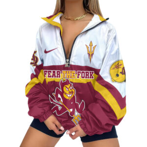 Arizona State Sun Devils | Premium Women’s Printed V-Neck Zipper Sweatshirt Jackets TTH2105117
