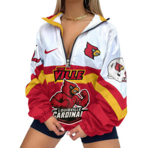 Louisville Cardinals | Premium Women’s Printed V-Neck Zipper Sweatshirt Jackets TTH2105117