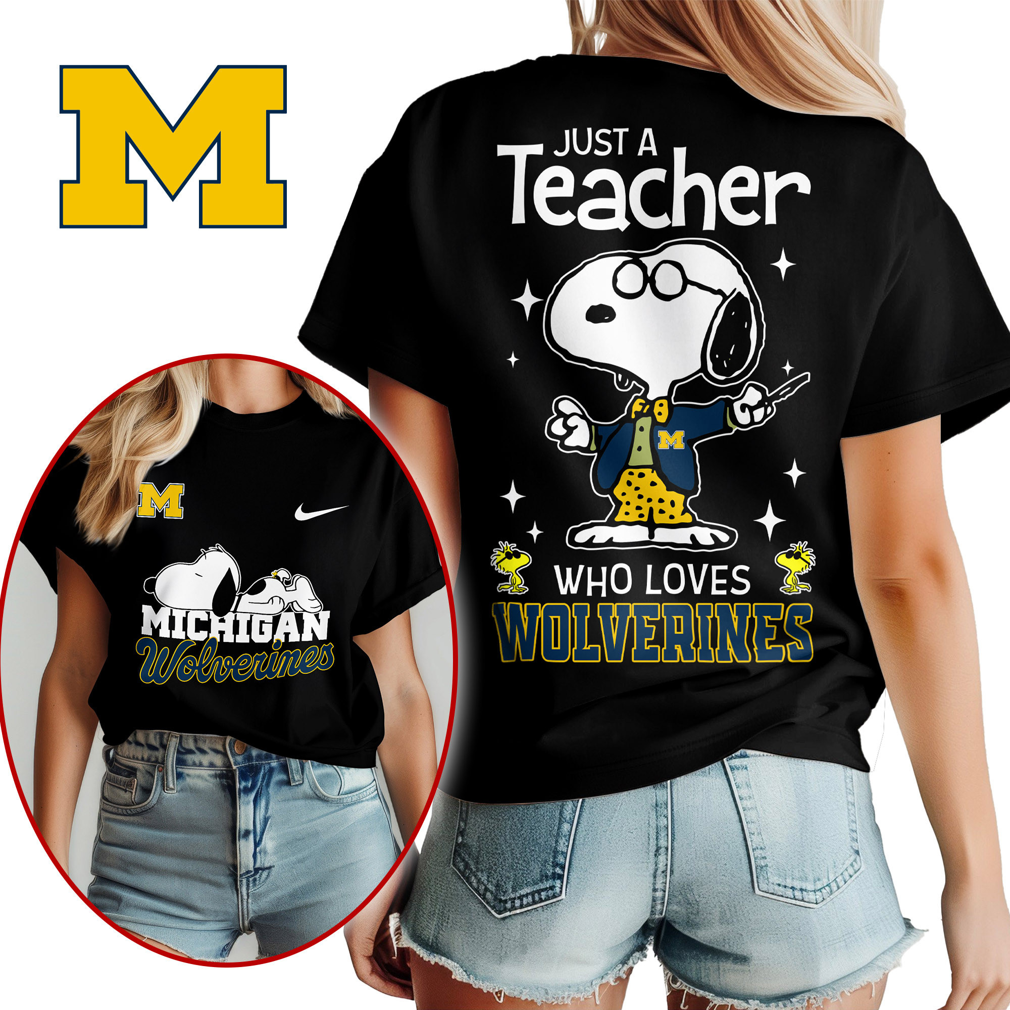 Michigan Wolverines | Premium NCAA Snoopy Teacher Appreciation Women Shirt TTH2105172