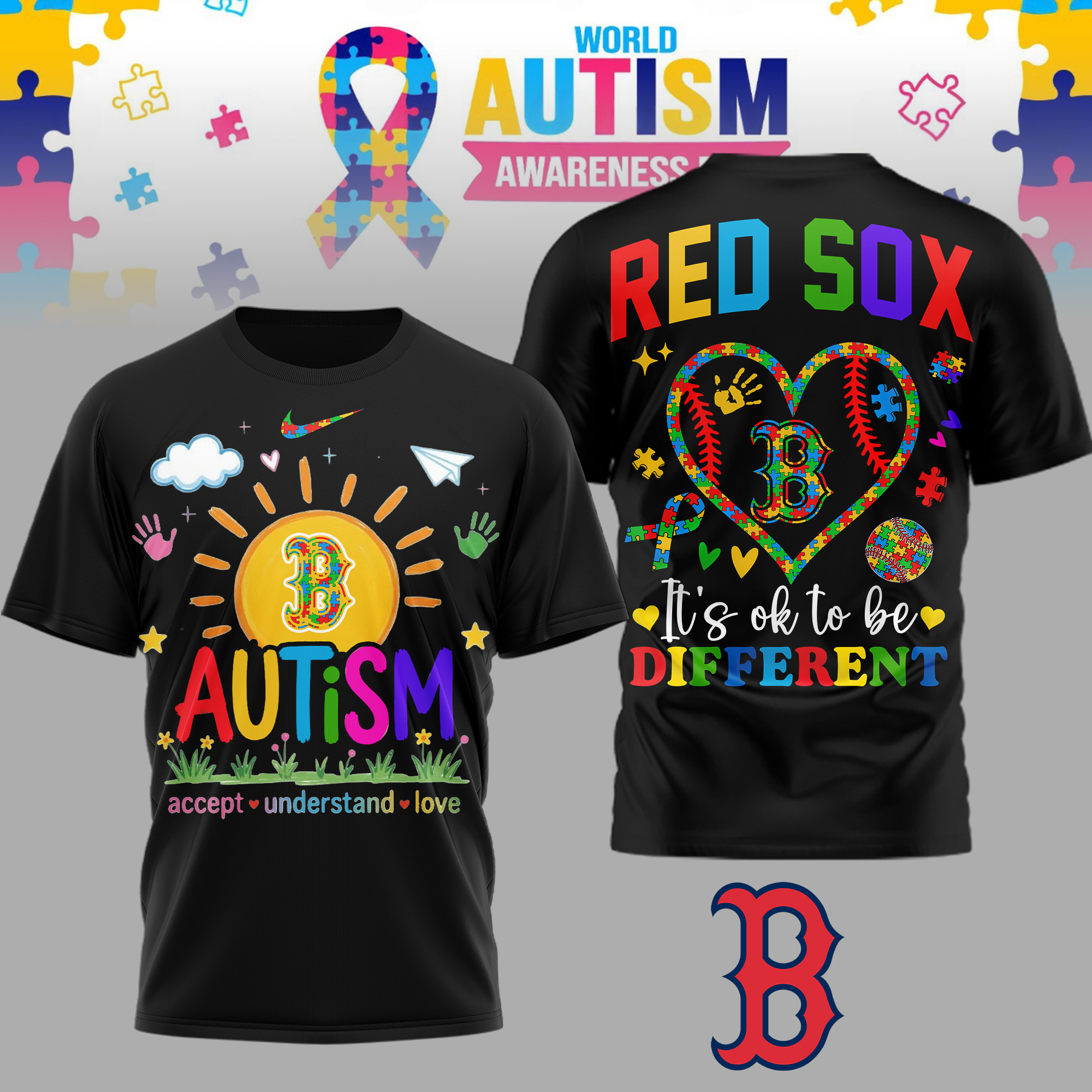 Boston Red Sox | Premium MLB Autism Acceptance 3D Shirt TTH2105151