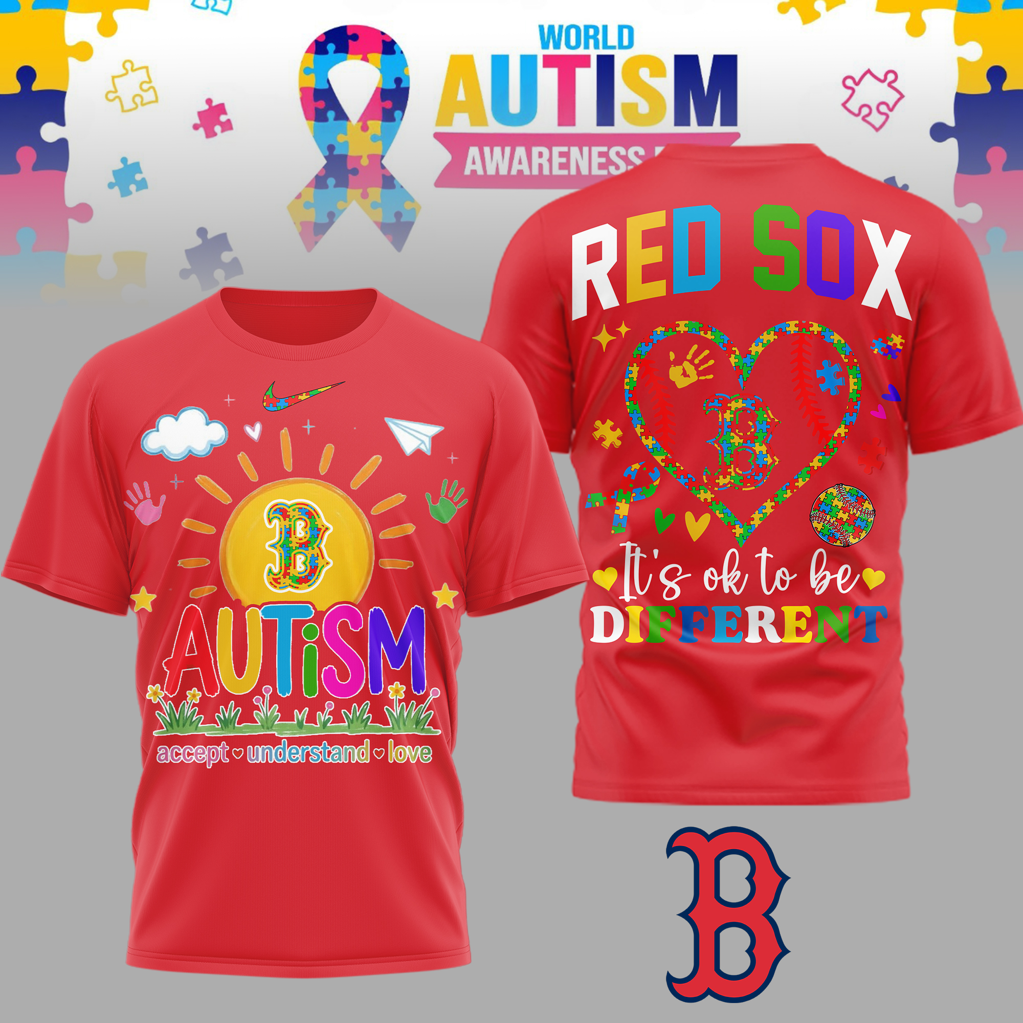 Boston Red Sox | Premium MLB Autism Acceptance 3D Shirt TTH2105151 - Image 2