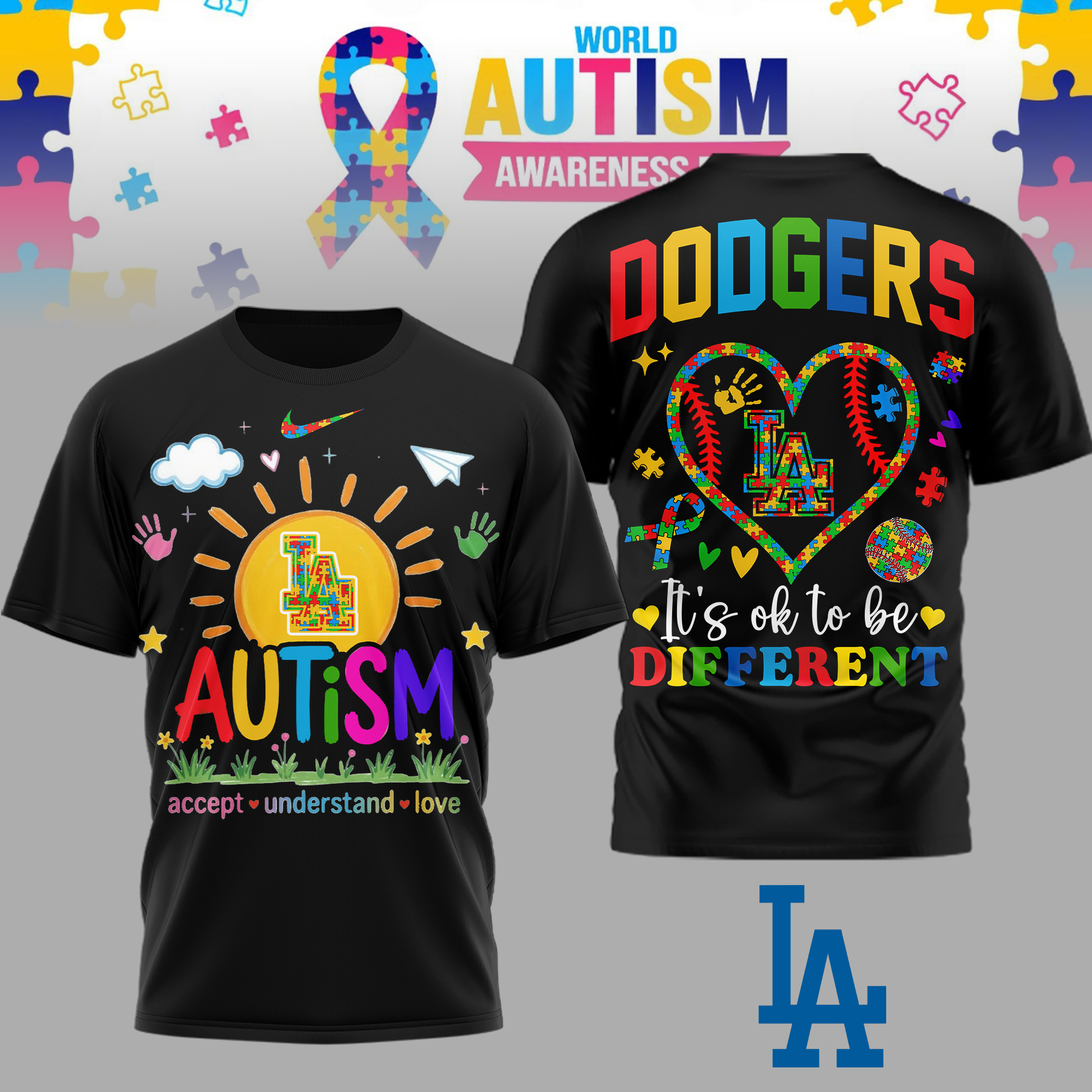 Los Angeles Dodgers | Premium MLB Autism Acceptance 3D Shirt TTH2105151