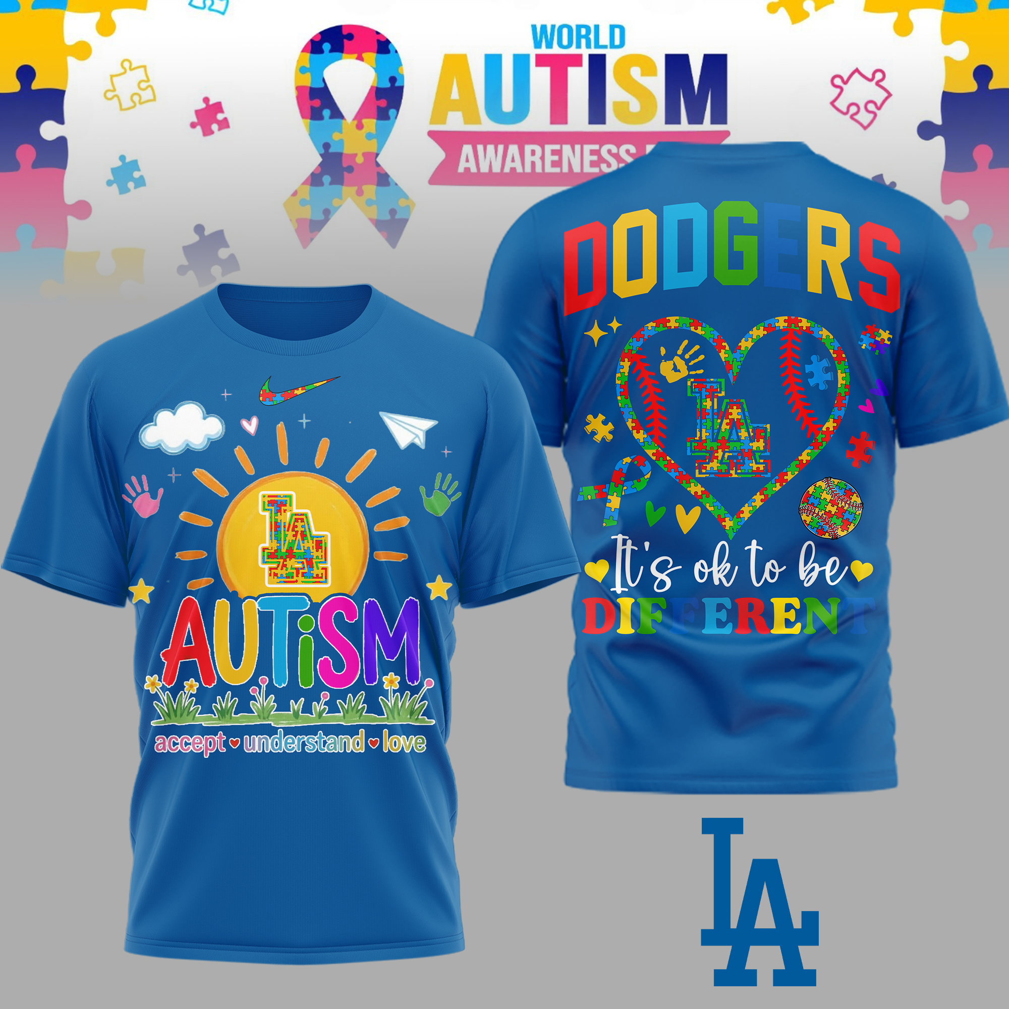 Los Angeles Dodgers | Premium MLB Autism Acceptance 3D Shirt TTH2105151 - Image 2