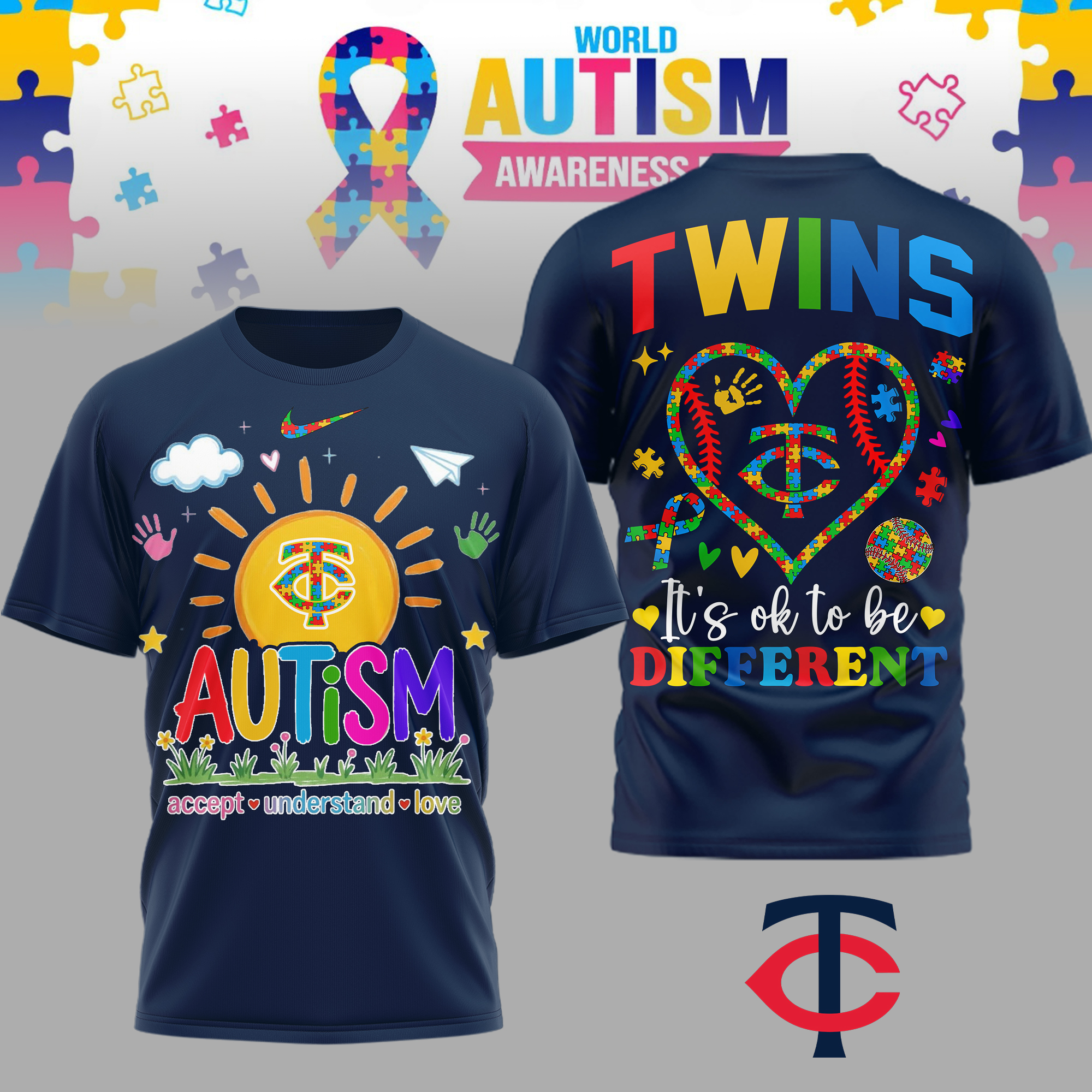 Minnesota Twins | Premium MLB Autism Acceptance 3D Shirt TTH2105151 - Image 2