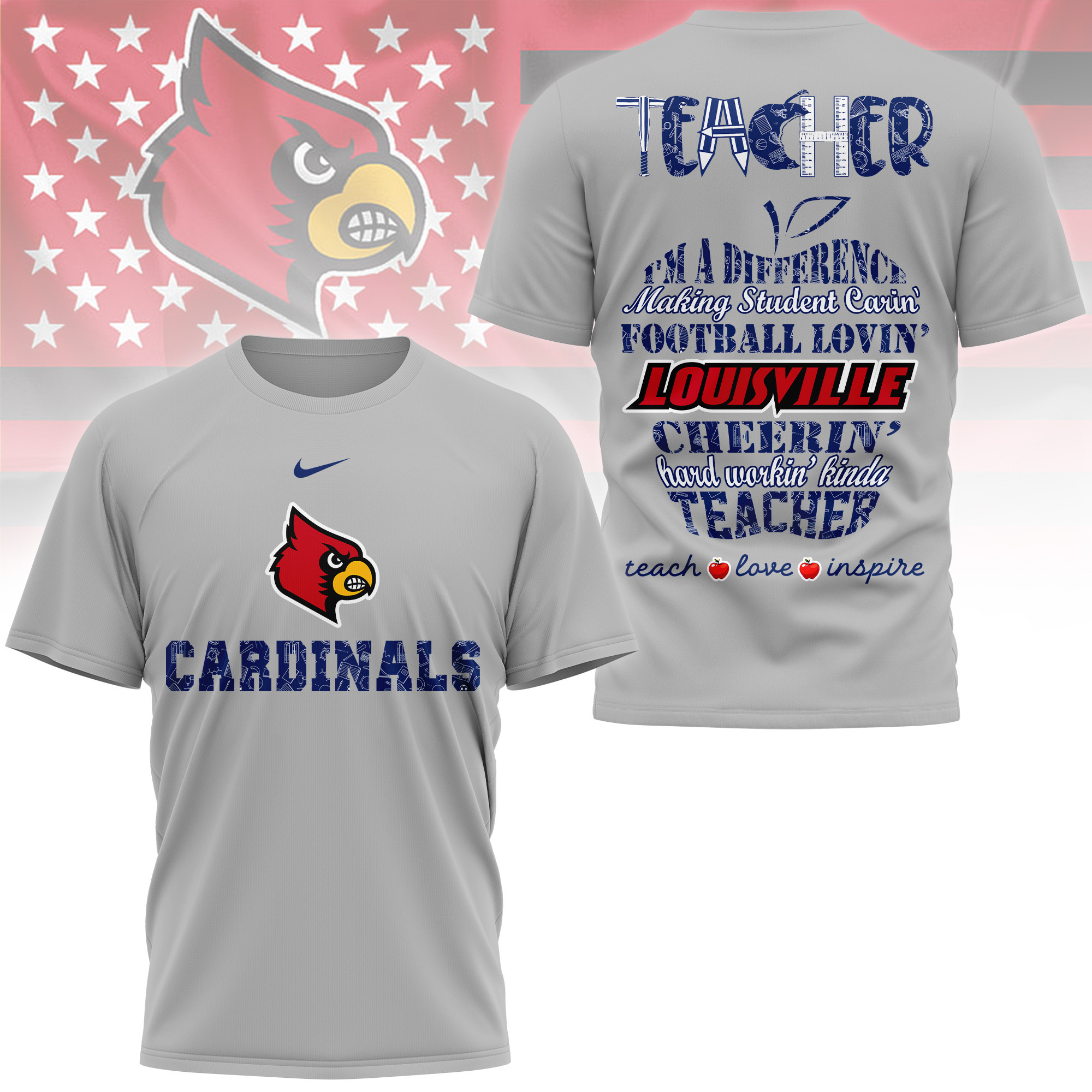 Louisville Cardinals | Premium Teacher Pride 3D Shirt TTH2105261 - Image 2