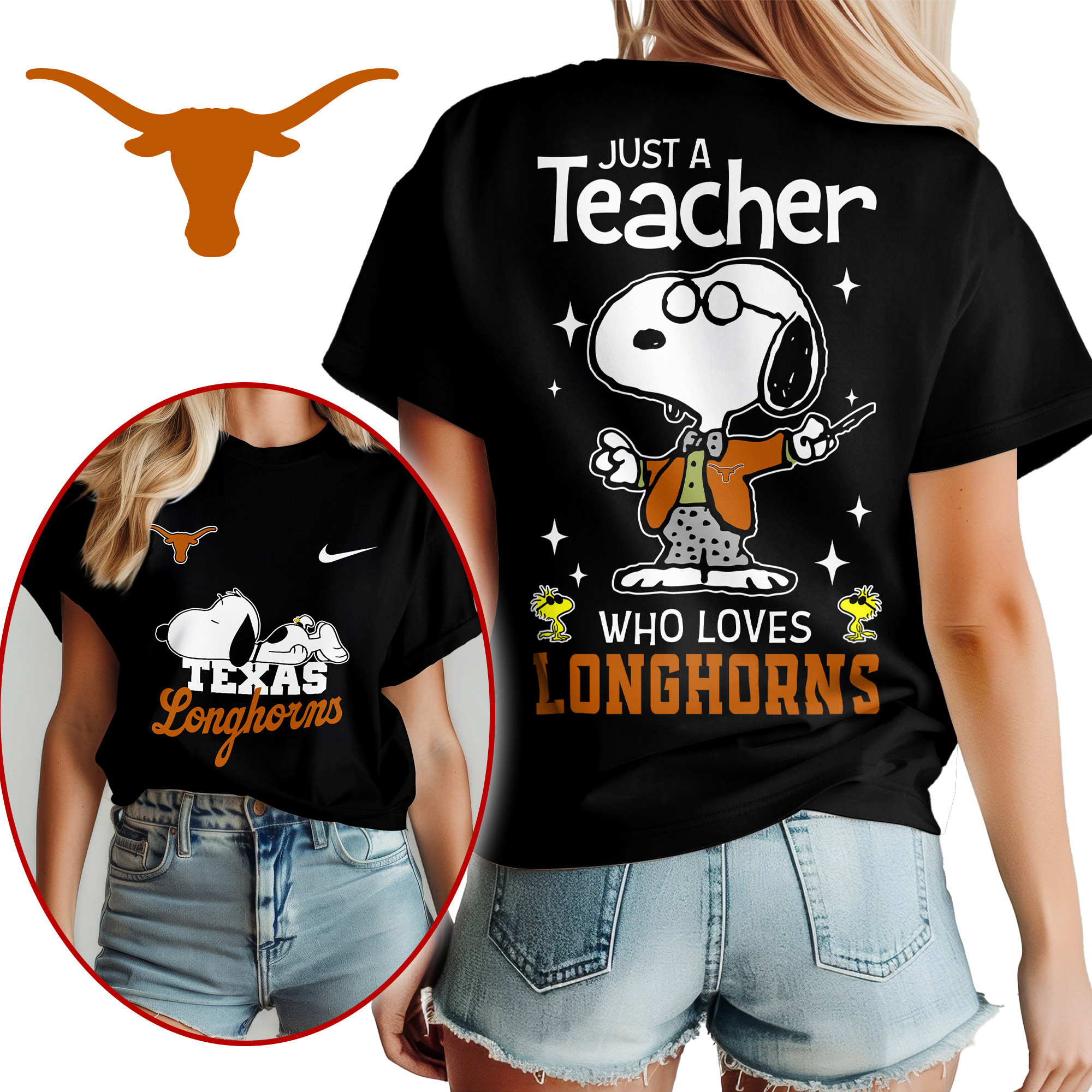 Texas Longhorns | Premium NCAA Snoopy Teacher Appreciation Women Shirt TTH2105172
