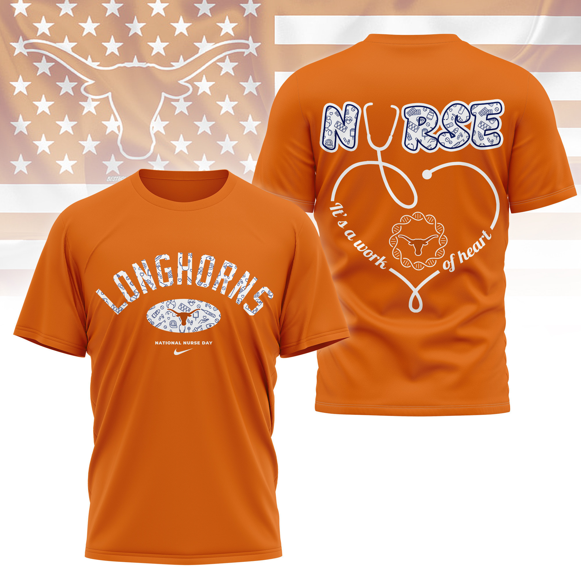 Texas Longhorns | Premium Nurse Appreciation Day 3D Shirt TTH2105135 - Image 3